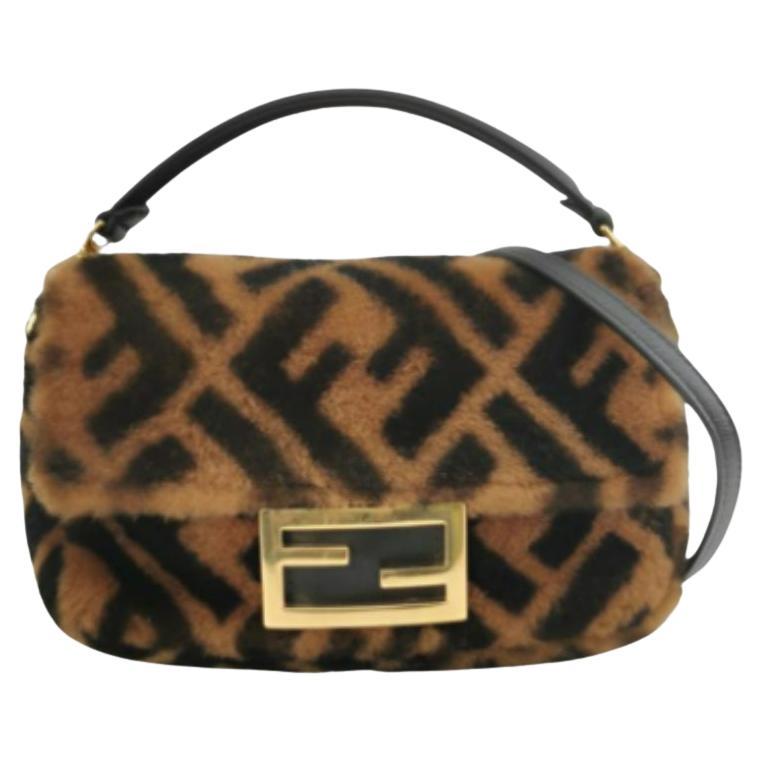Fendi Baguette Mini Shearling Vitello Dolce Marco FF Tobacco Black Brown Zucca For Sale