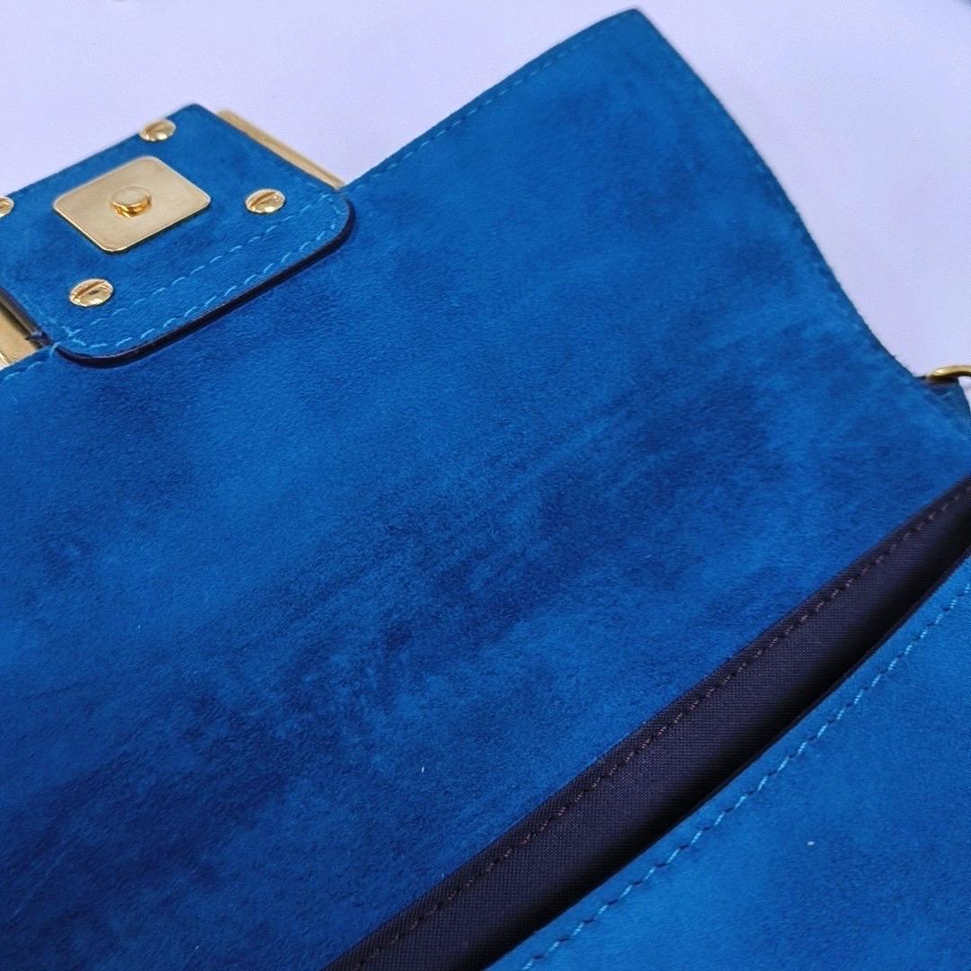 Fendi Baguette Mini Turquoise Blue Suede Gold Hardware Crossbody Bag For Sale 6