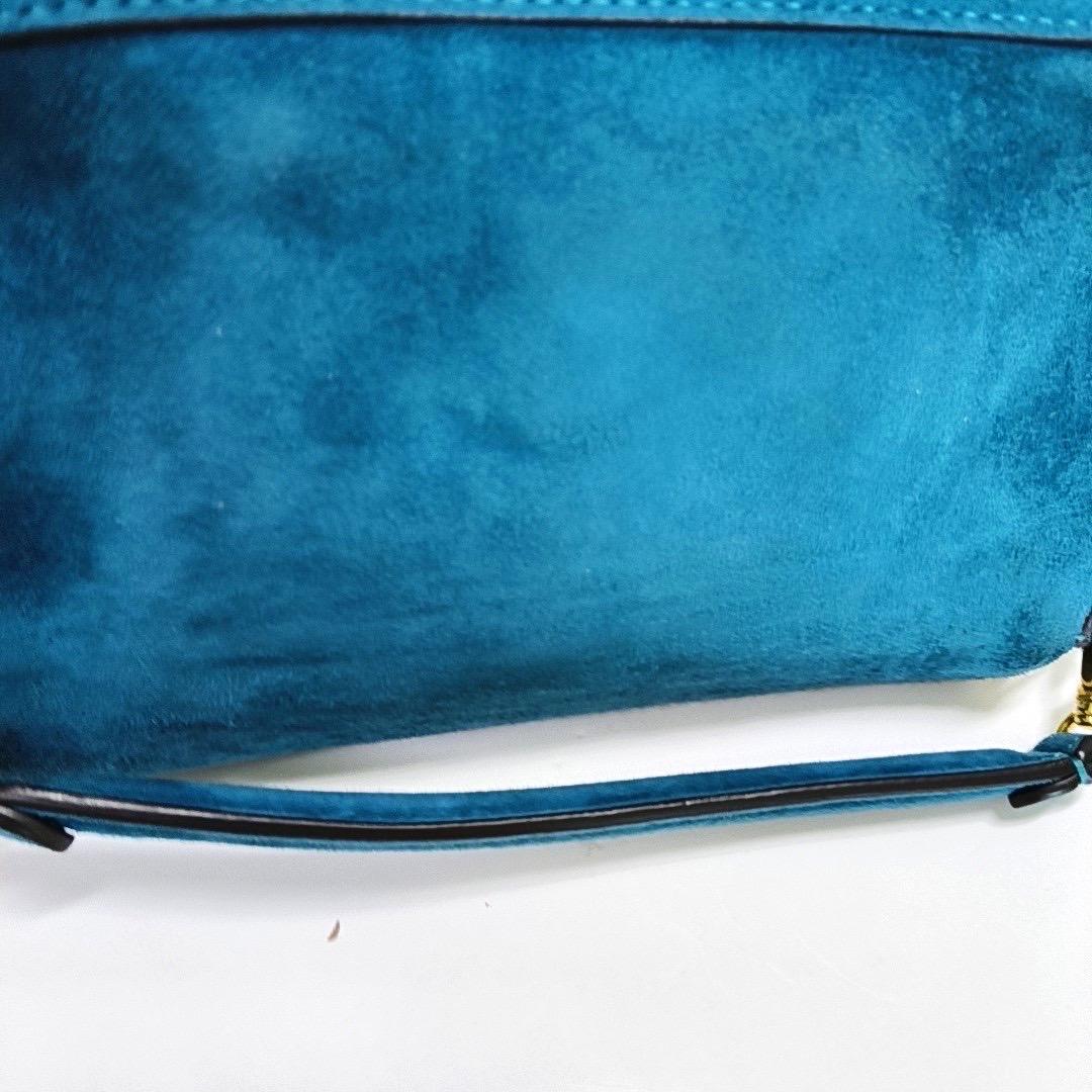 Fendi Baguette Mini Turquoise Blue Suede Gold Hardware Crossbody Bag For Sale 7