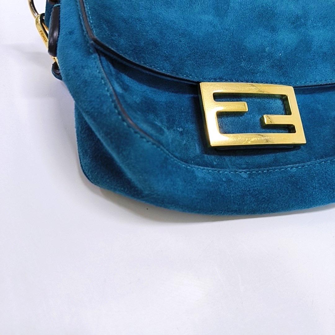 Fendi Baguette Mini Turquoise Blue Suede Gold Hardware Crossbody Bag For Sale 8