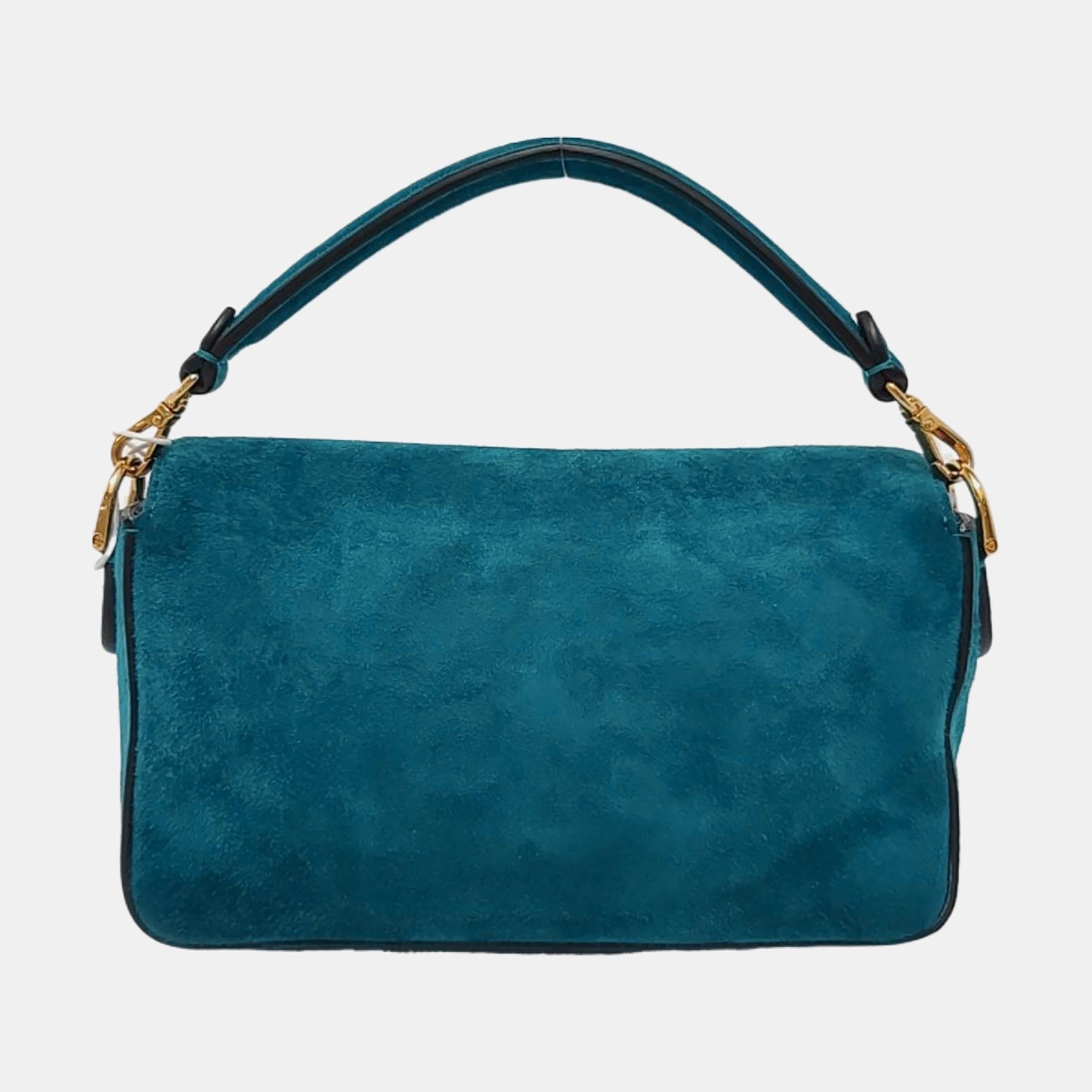 Fendi Baguette Mini Turquoise Blue Suede Gold Hardware Crossbody Bag For Sale 1