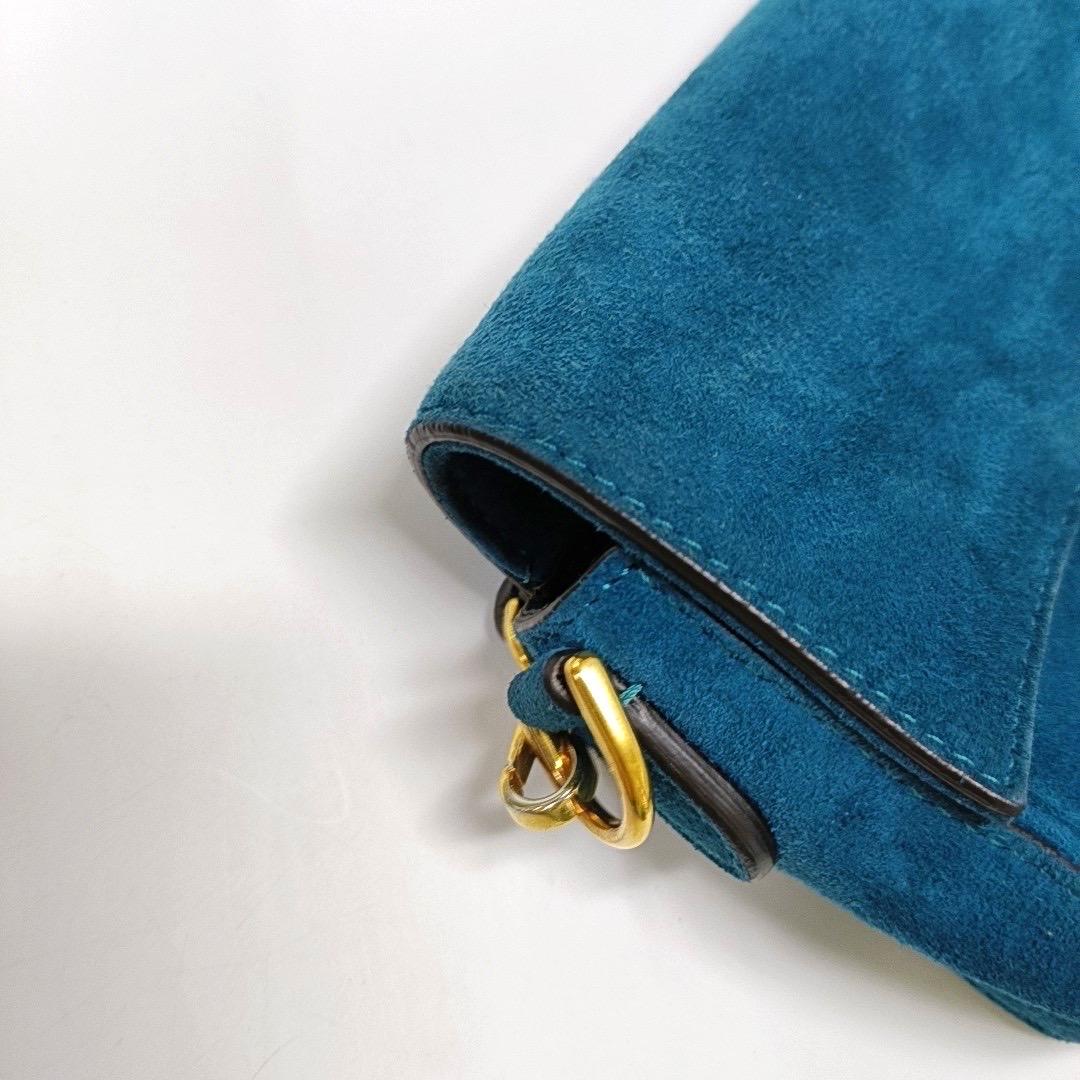 Fendi Baguette Mini Turquoise Blue Suede Gold Hardware Crossbody Bag For Sale 2
