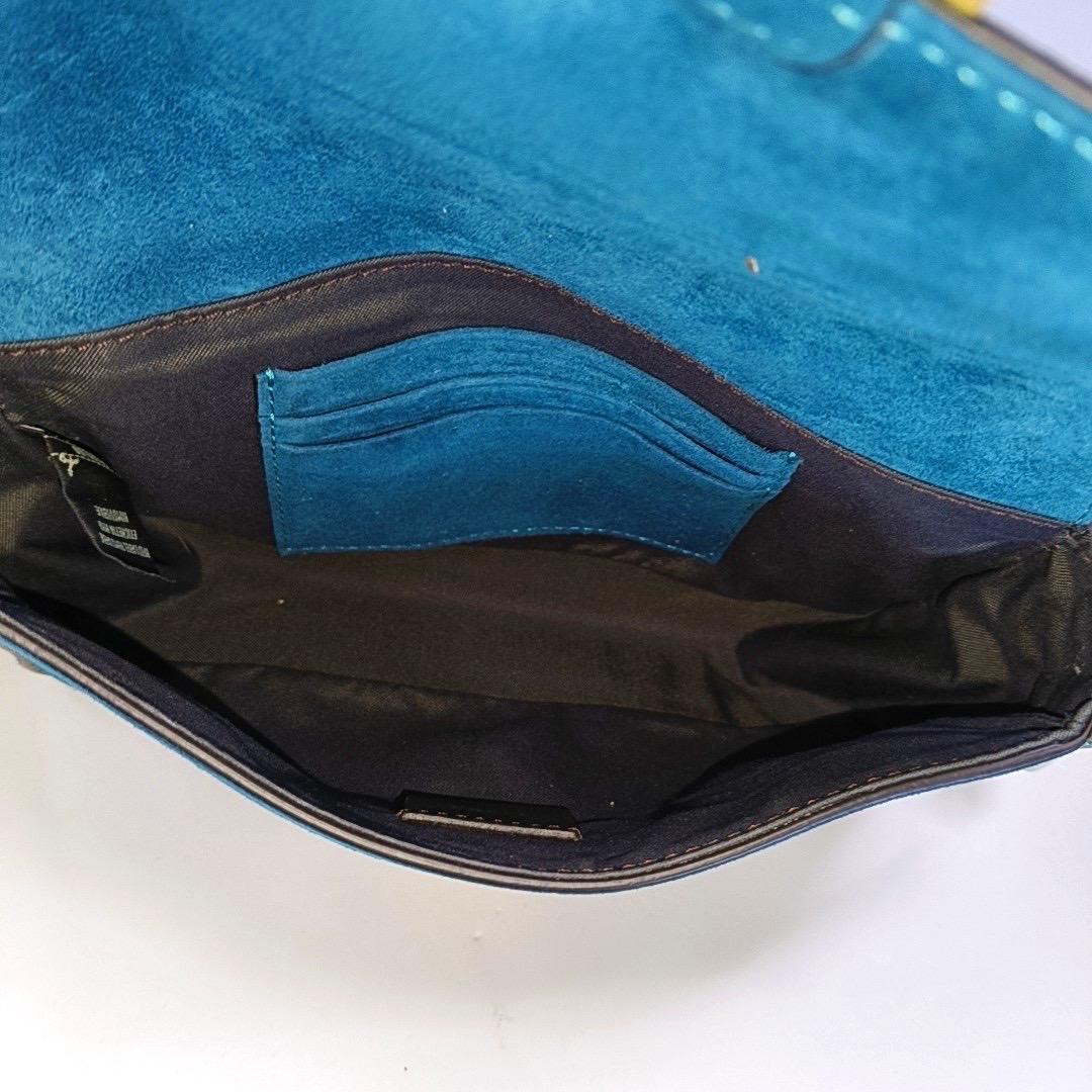 Fendi Baguette Mini Turquoise Blue Suede Gold Hardware Crossbody Bag For Sale 3