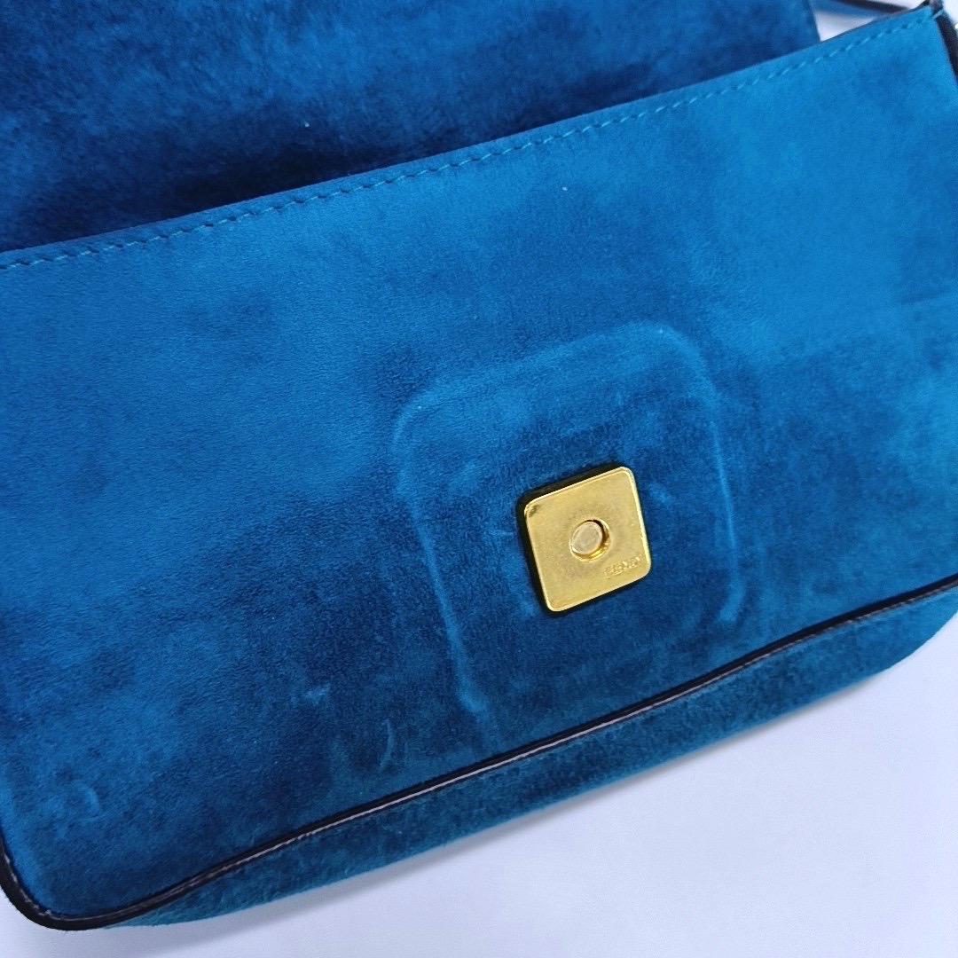 Fendi Baguette Mini Turquoise Blue Suede Gold Hardware Crossbody Bag For Sale 5