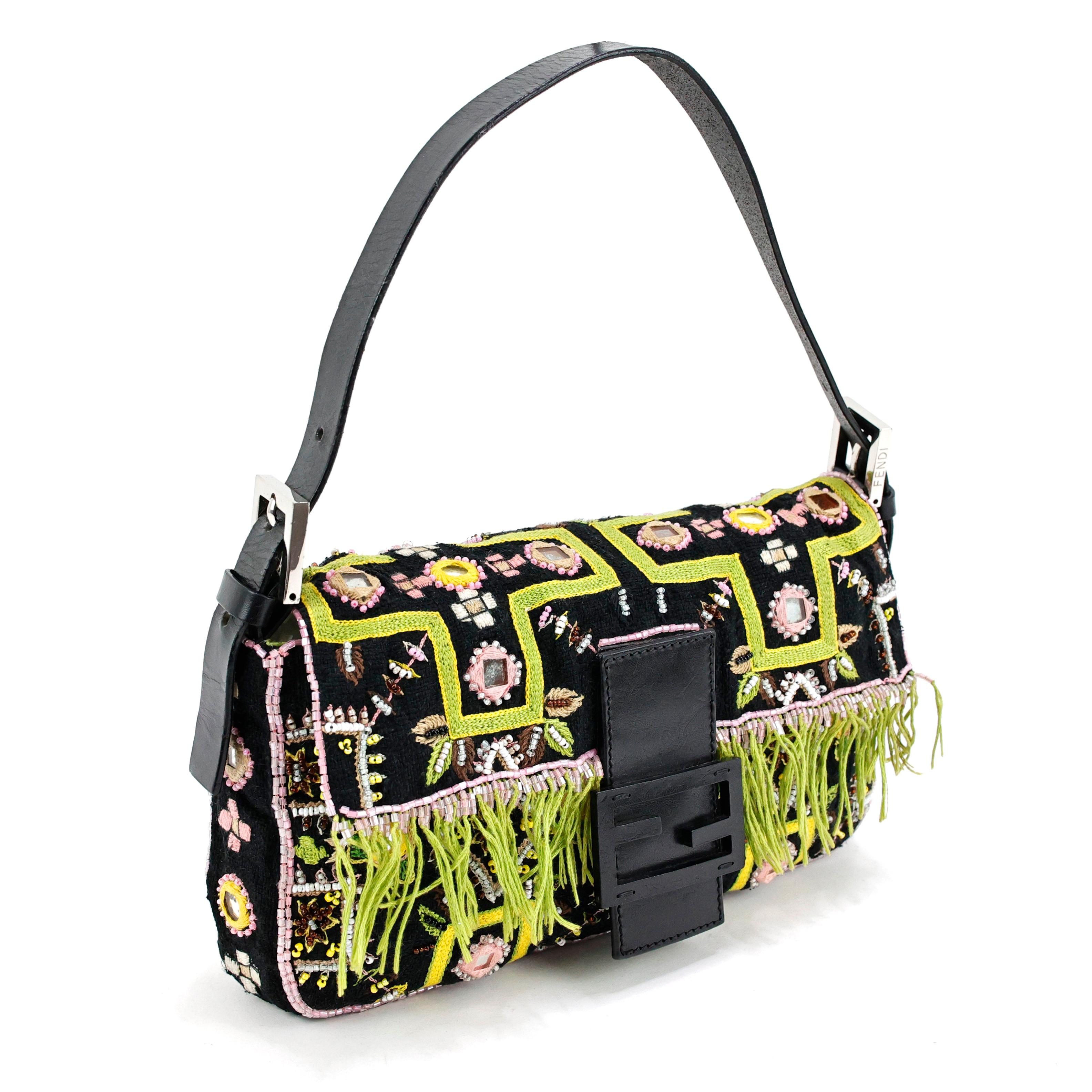 Black Fendi Baguette Mirror Embroidery For Sale