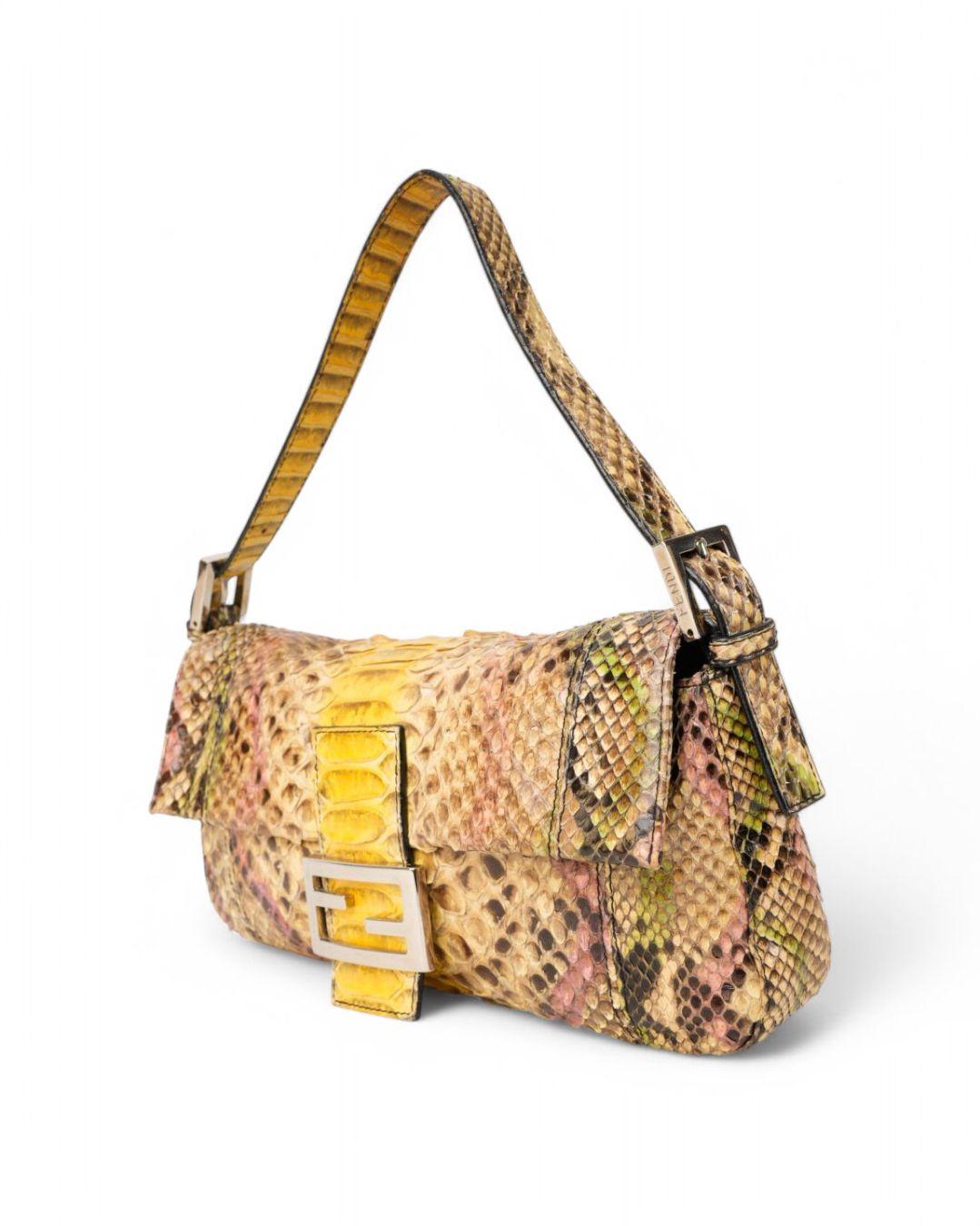 Fendi Baguette MM Pitón Multicolor Amarillo Beige