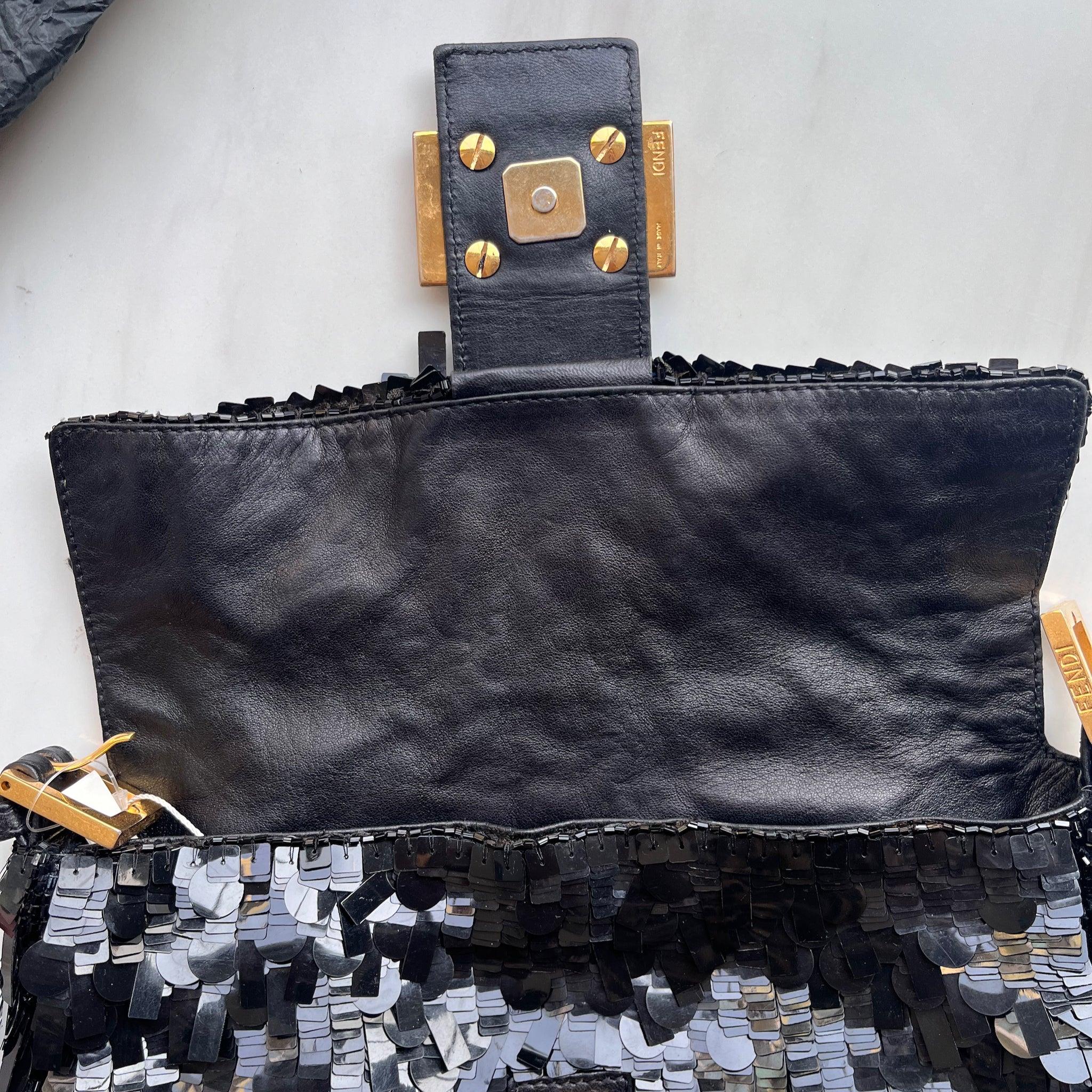 Fendi Baguette Multi-shape Black Sequins with Red Buckle 7