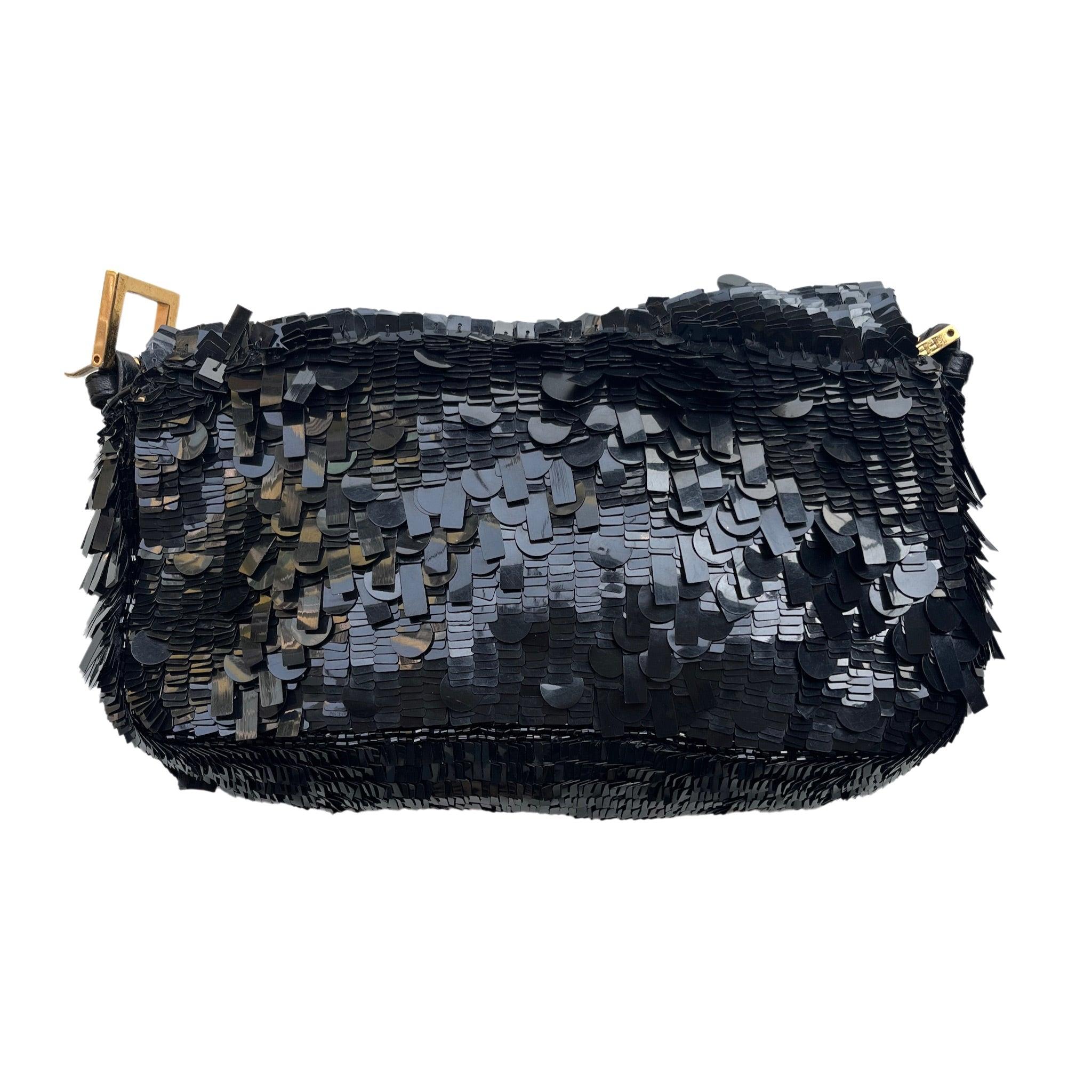 Women's Fendi Baguette Multi-shape Black Sequins with Red Buckle
