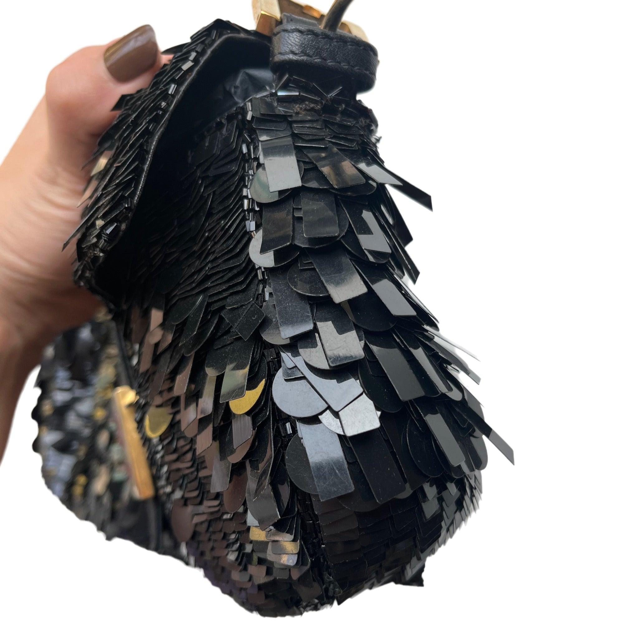 Fendi Baguette Multi-shape Black Sequins with Red Buckle 3