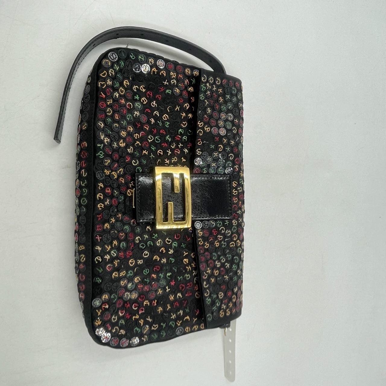 Fendi Baguette Multicolor Button Embroidered Leather Shoulder bag For Sale 6