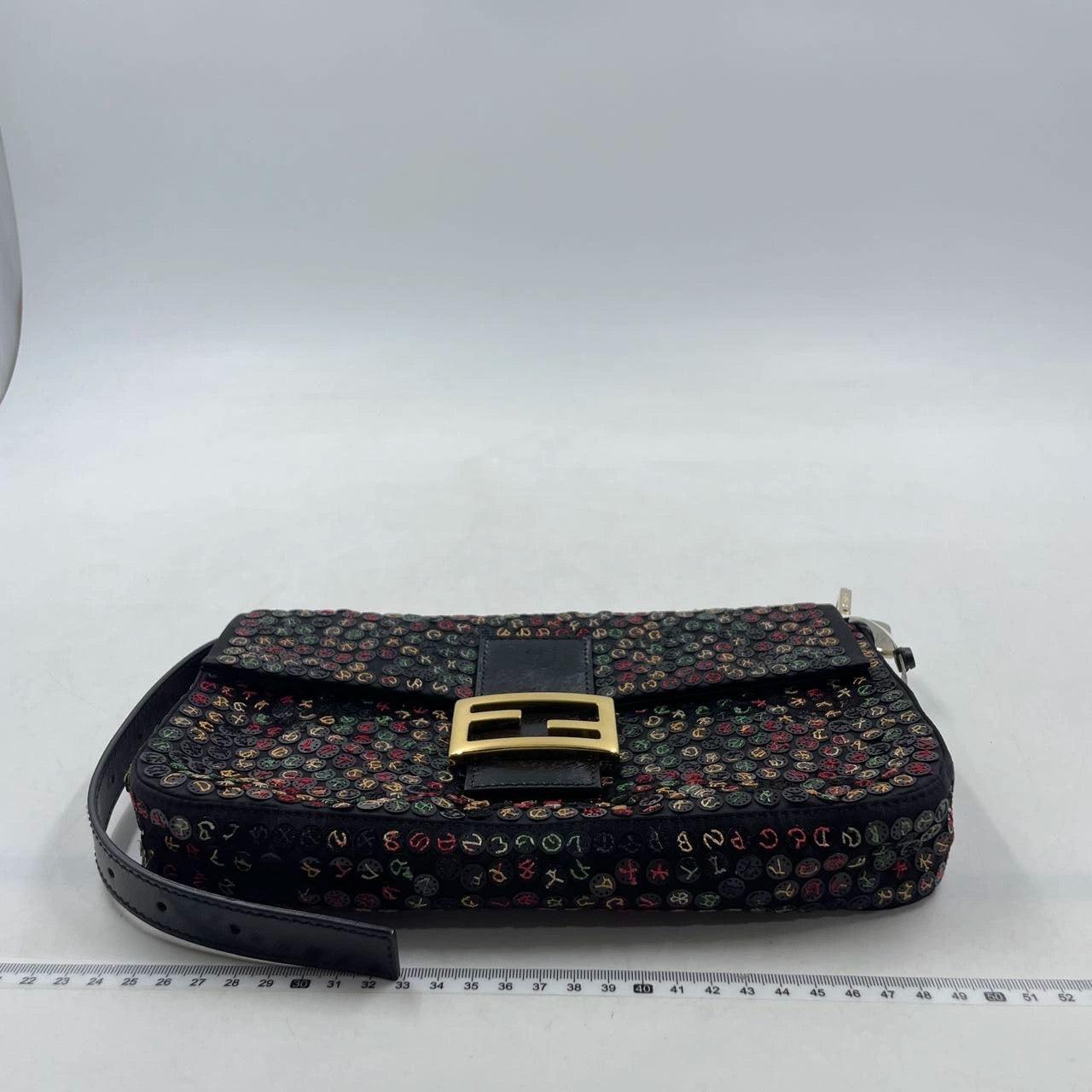 Fendi Baguette Multicolor Button Embroidered Leather Shoulder bag
These are professional photos of the actual bag.
  CONDITION: EXCELLENT
  There may be a couple of beads missing at places but overall in excellent condition. 
  DETAILS
  
  Fendi
 