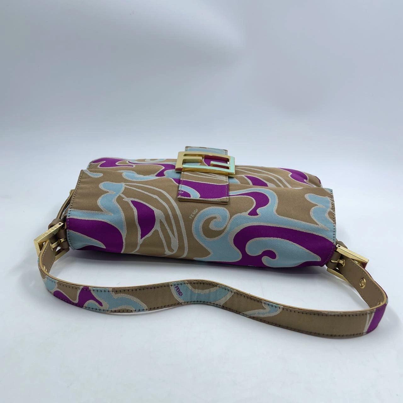 Women's FENDI Baguette Multicolor Purple Fabric with Psychedelic prints