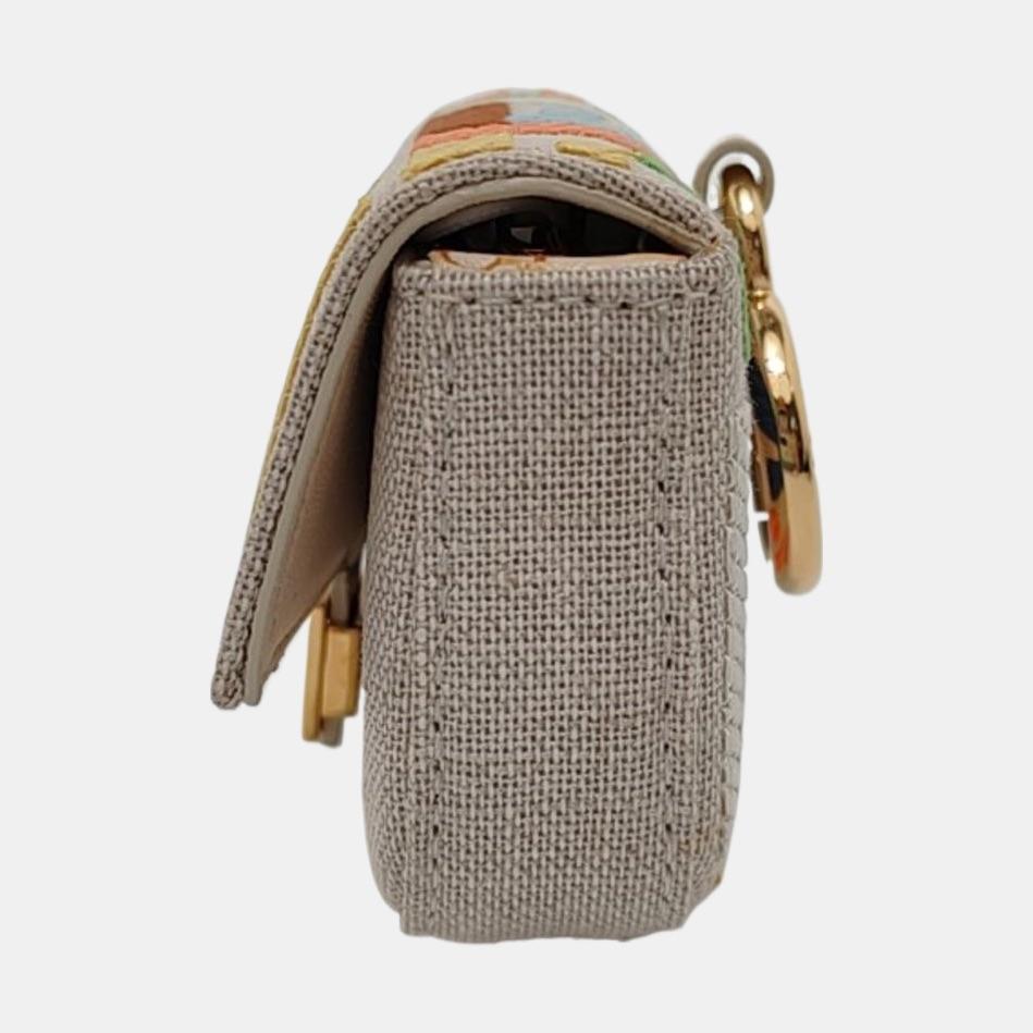 Marron Fendi Baguette Nano Multicolore Canvas Chain Strap Crossbody Bag en vente
