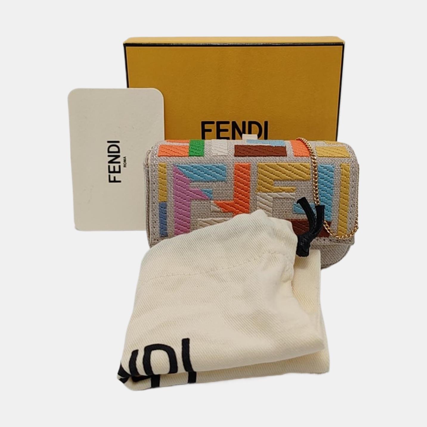 Fendi Baguette Nano Multicolore Canvas Chain Strap Crossbody Bag en vente 3