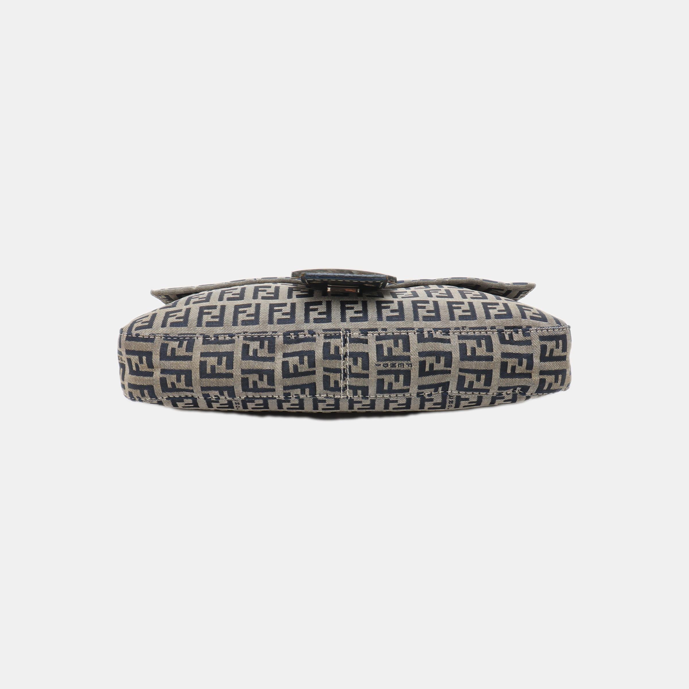 Gray Fendi Baguette Navy Zucchino Print Monogram
