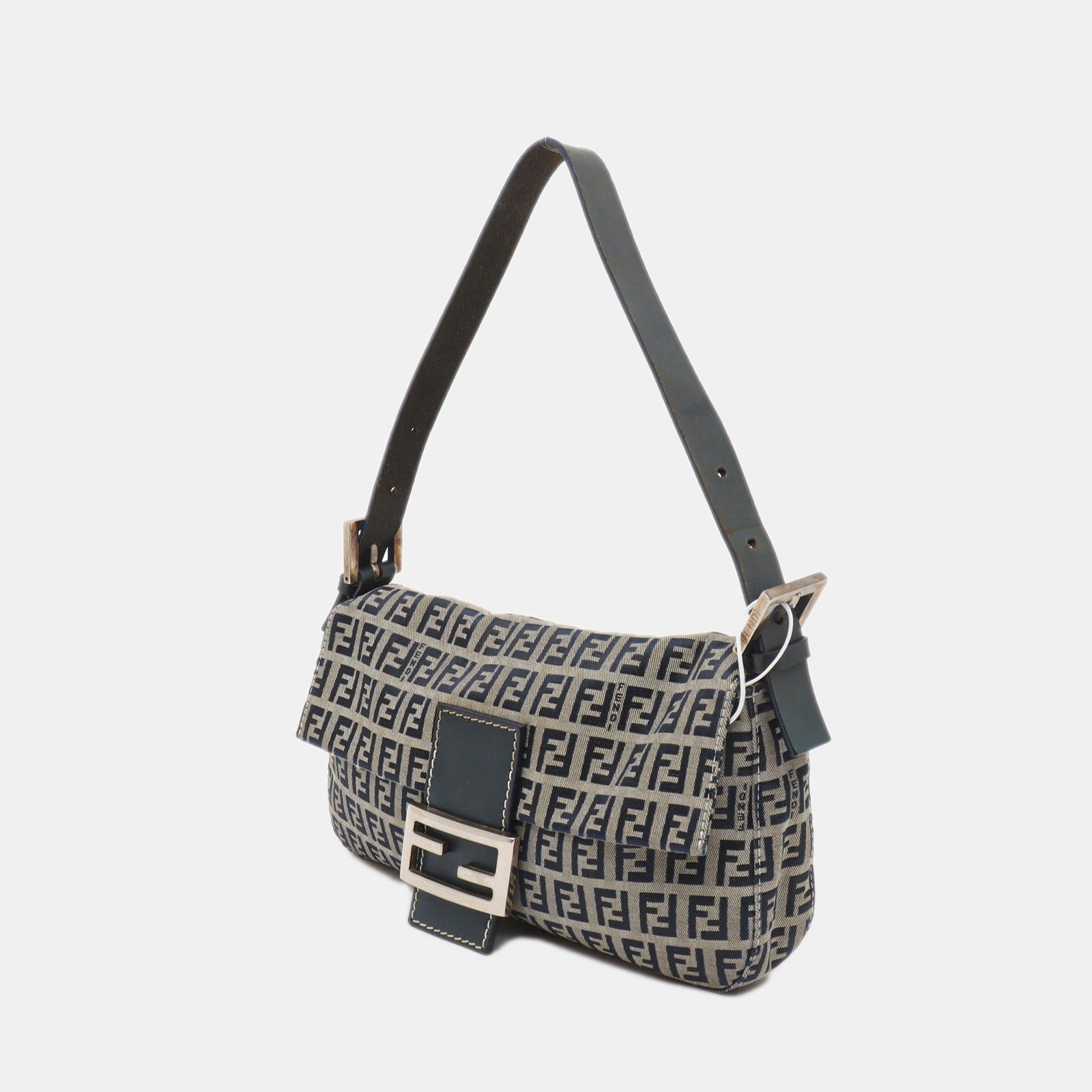 Women's Fendi Baguette Navy Zucchino Print Monogram