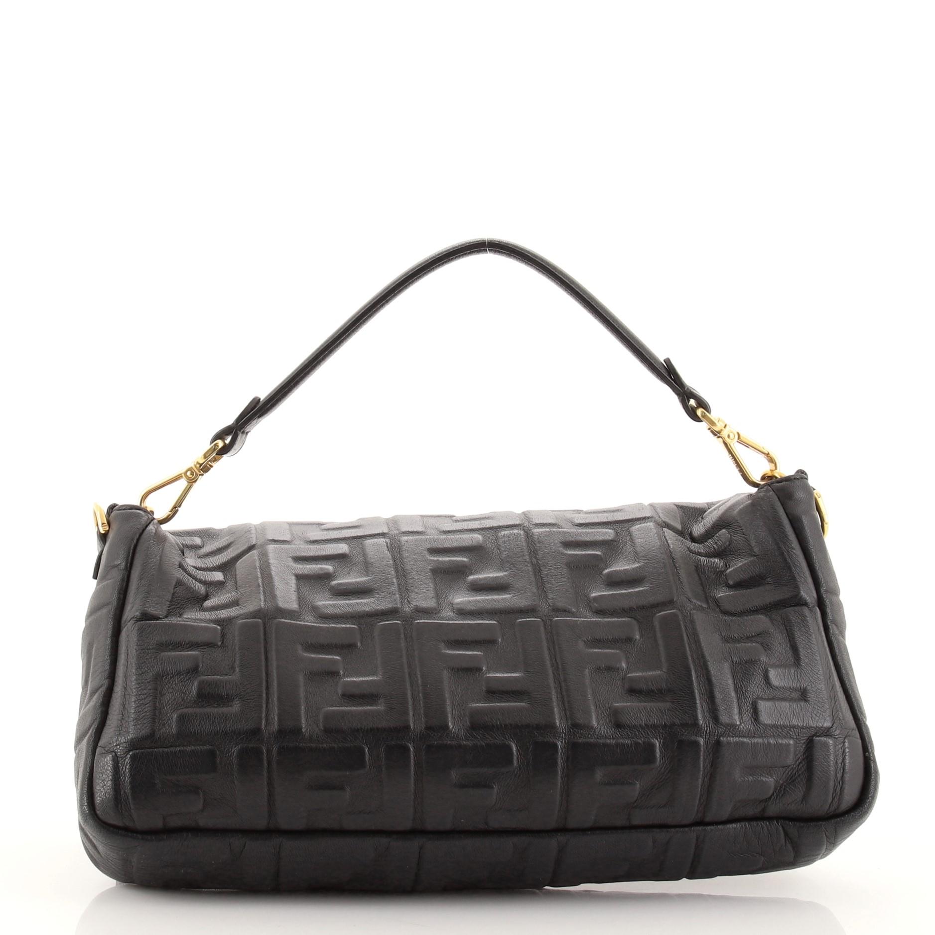 Black Fendi Baguette NM Bag Zucca Embossed Leather Large