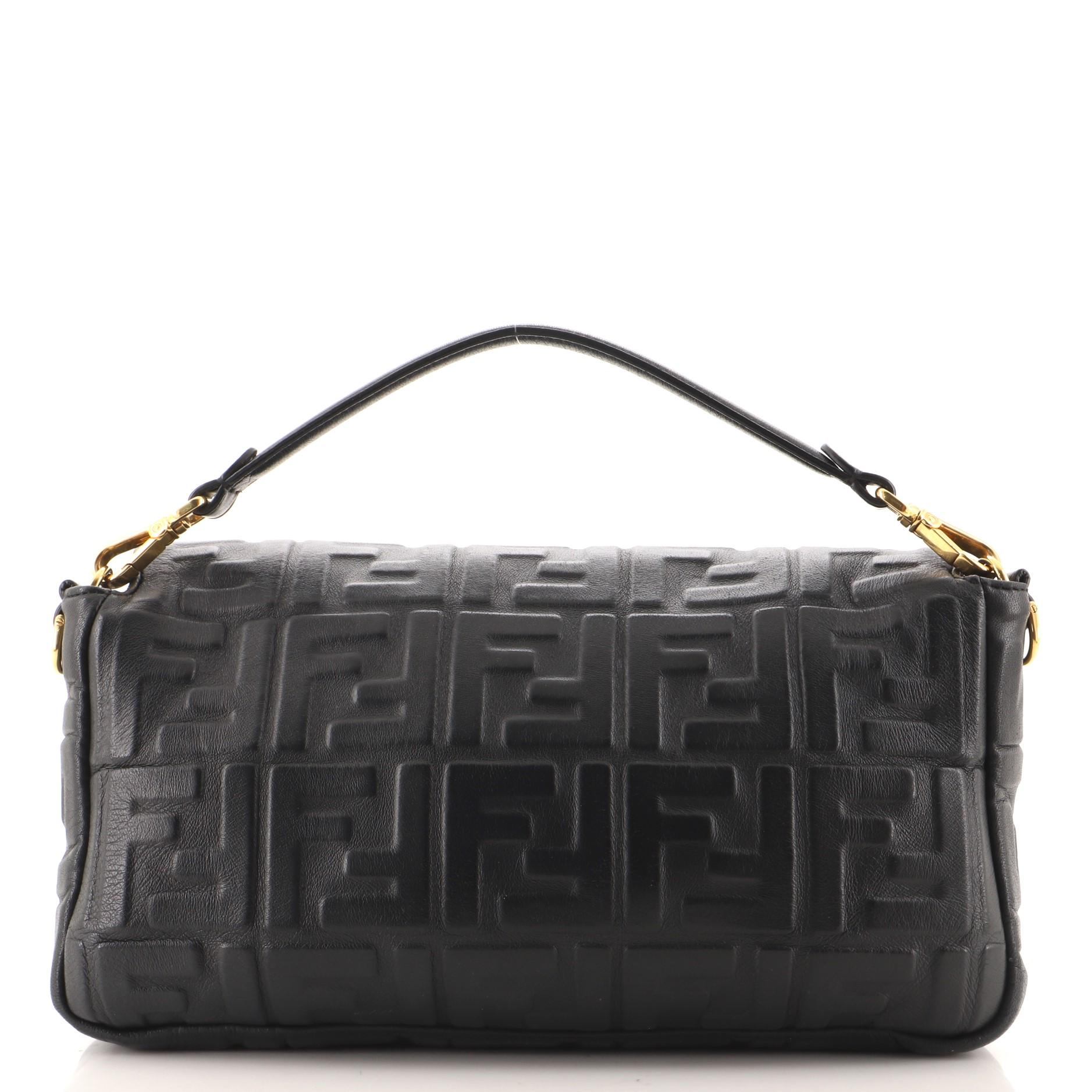 Black Fendi Baguette NM Bag Zucca Embossed Leather Large