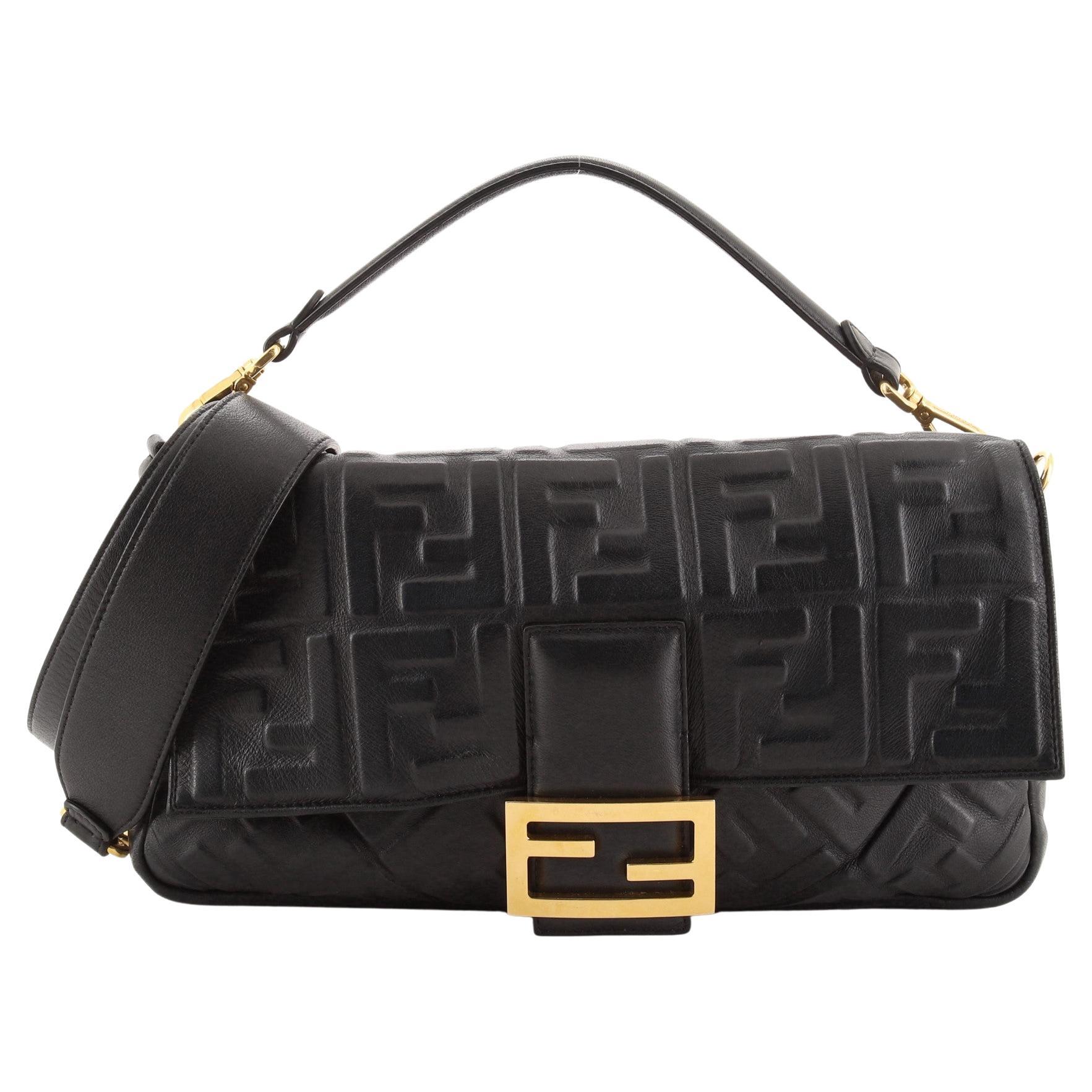Fendi Baguette NM Bag Zucca Embossed Leather Large