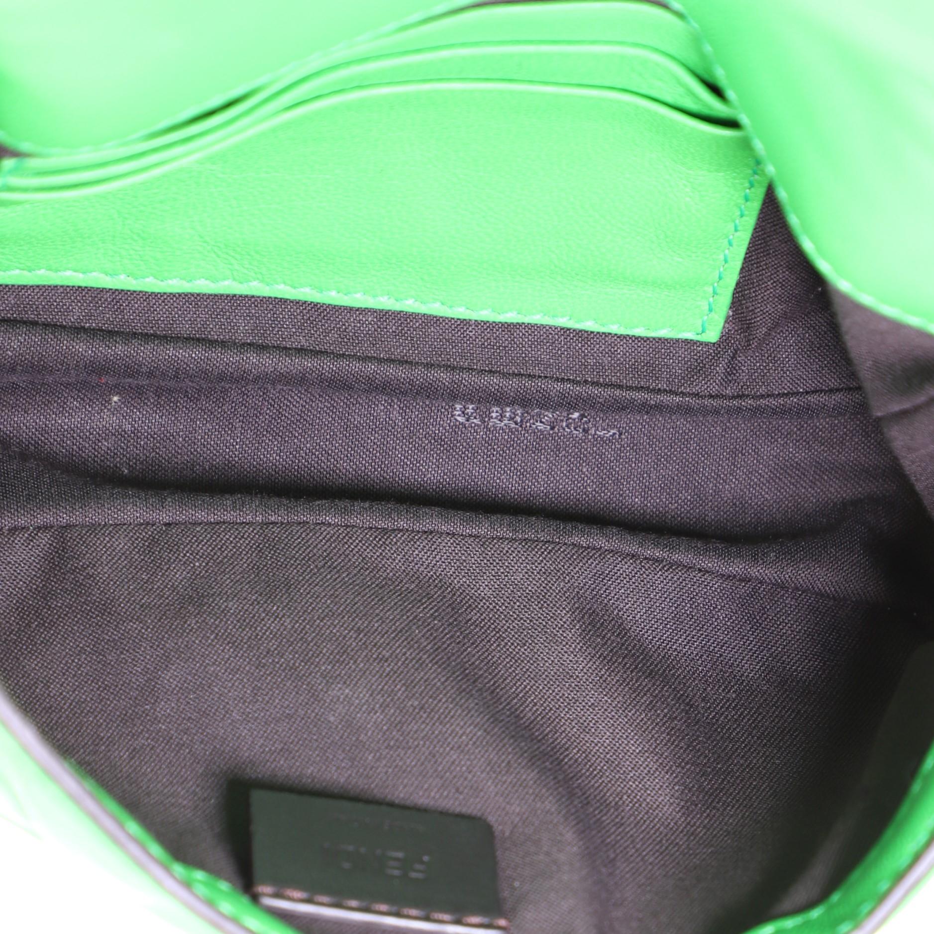 Green Fendi Baguette NM Bag Zucca Embossed Leather Mini