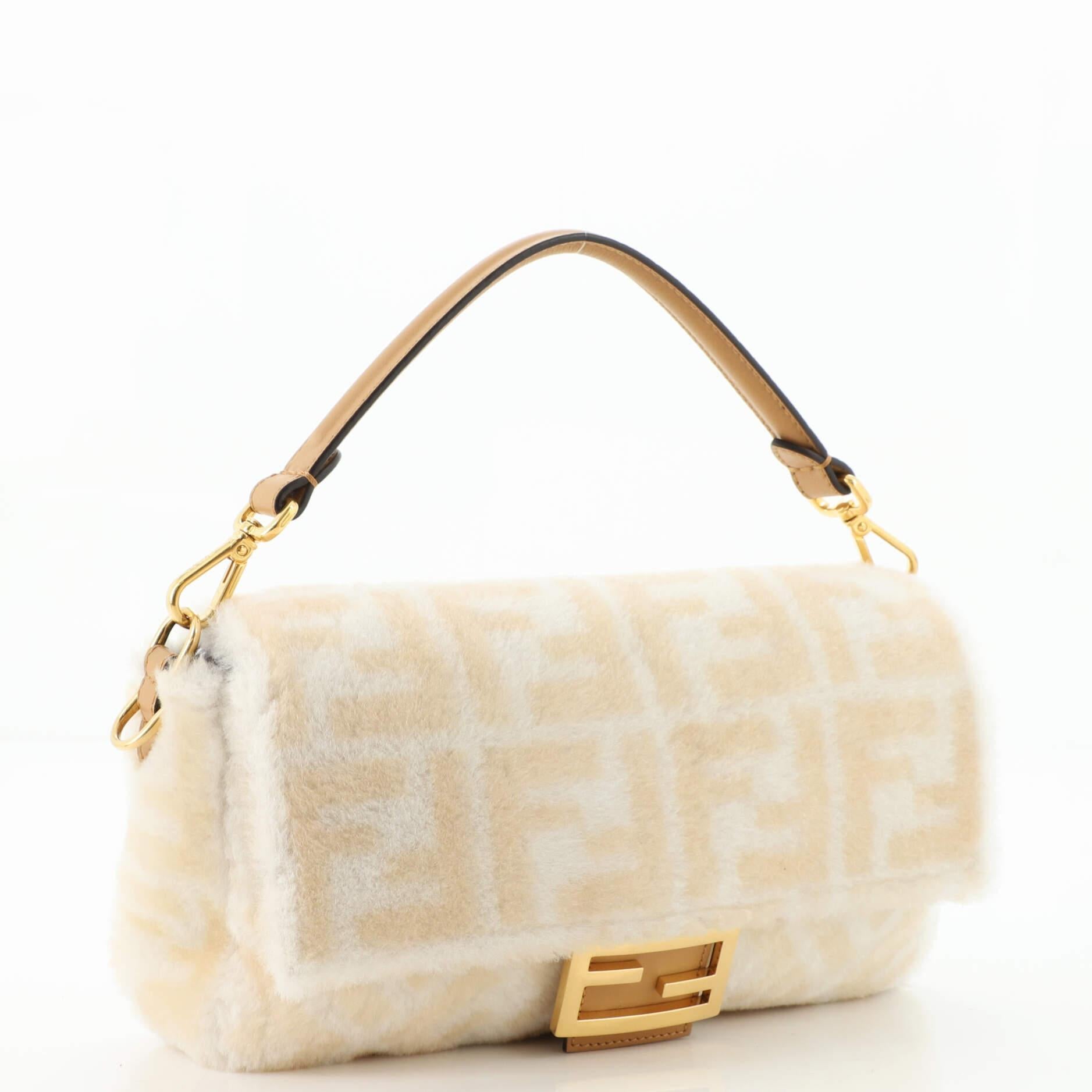 Fendi Baguette NM Bag Zucca Shearling Medium In Good Condition In NY, NY