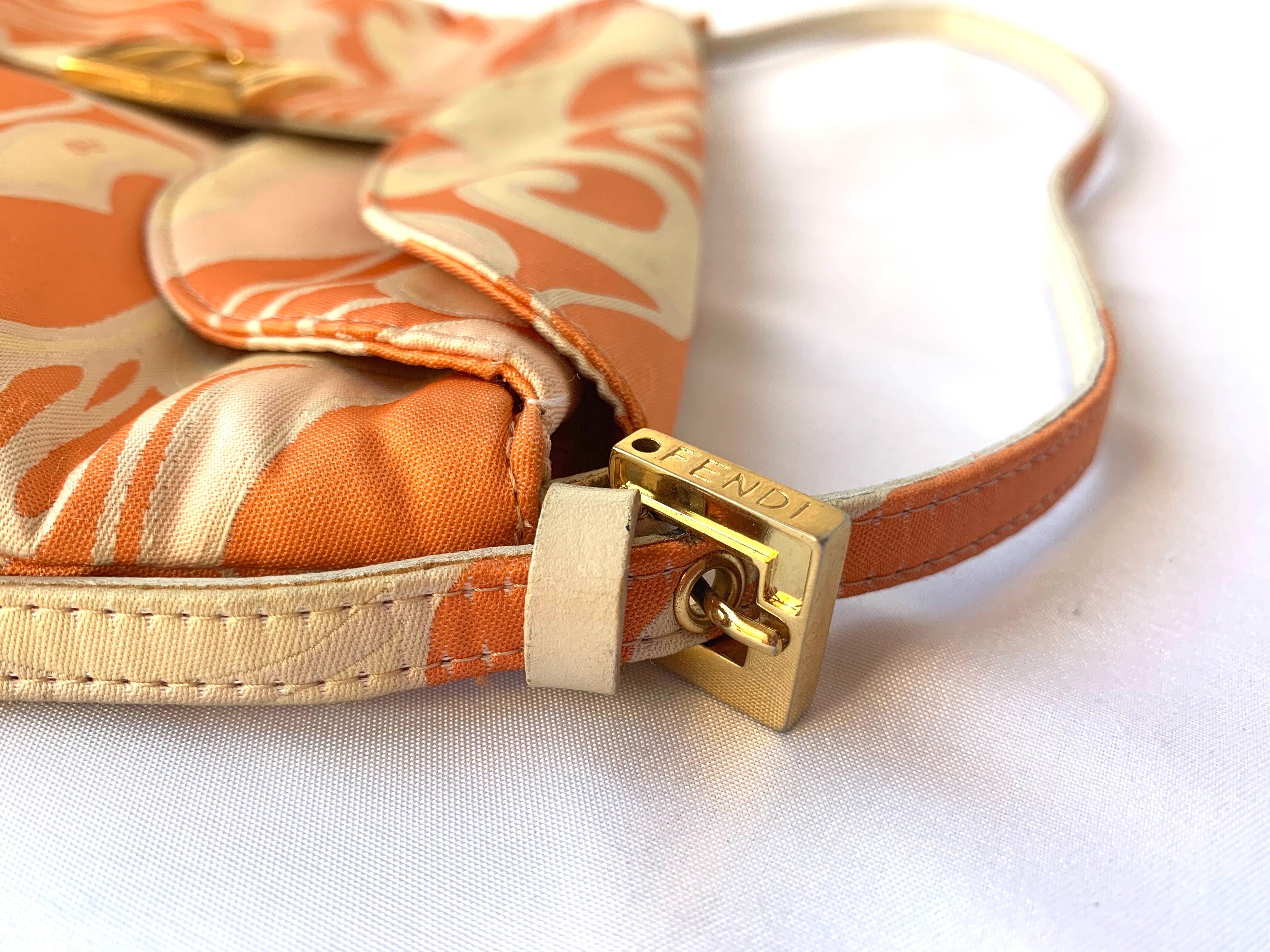 FENDI Baguette Orange Multicolor Silk with Psychedelic prints 7