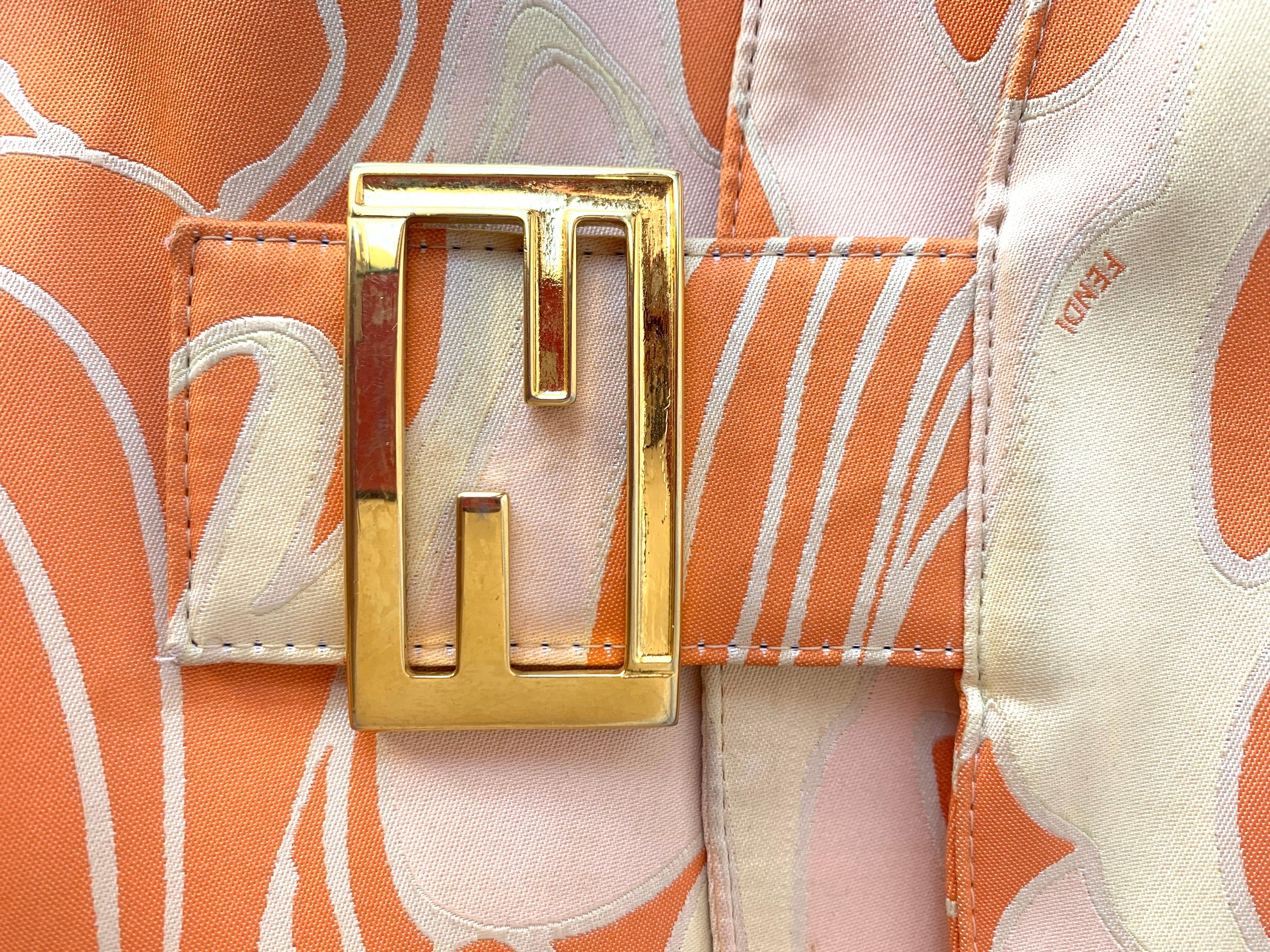 FENDI Baguette Orange Multicolor Silk with Psychedelic prints 5