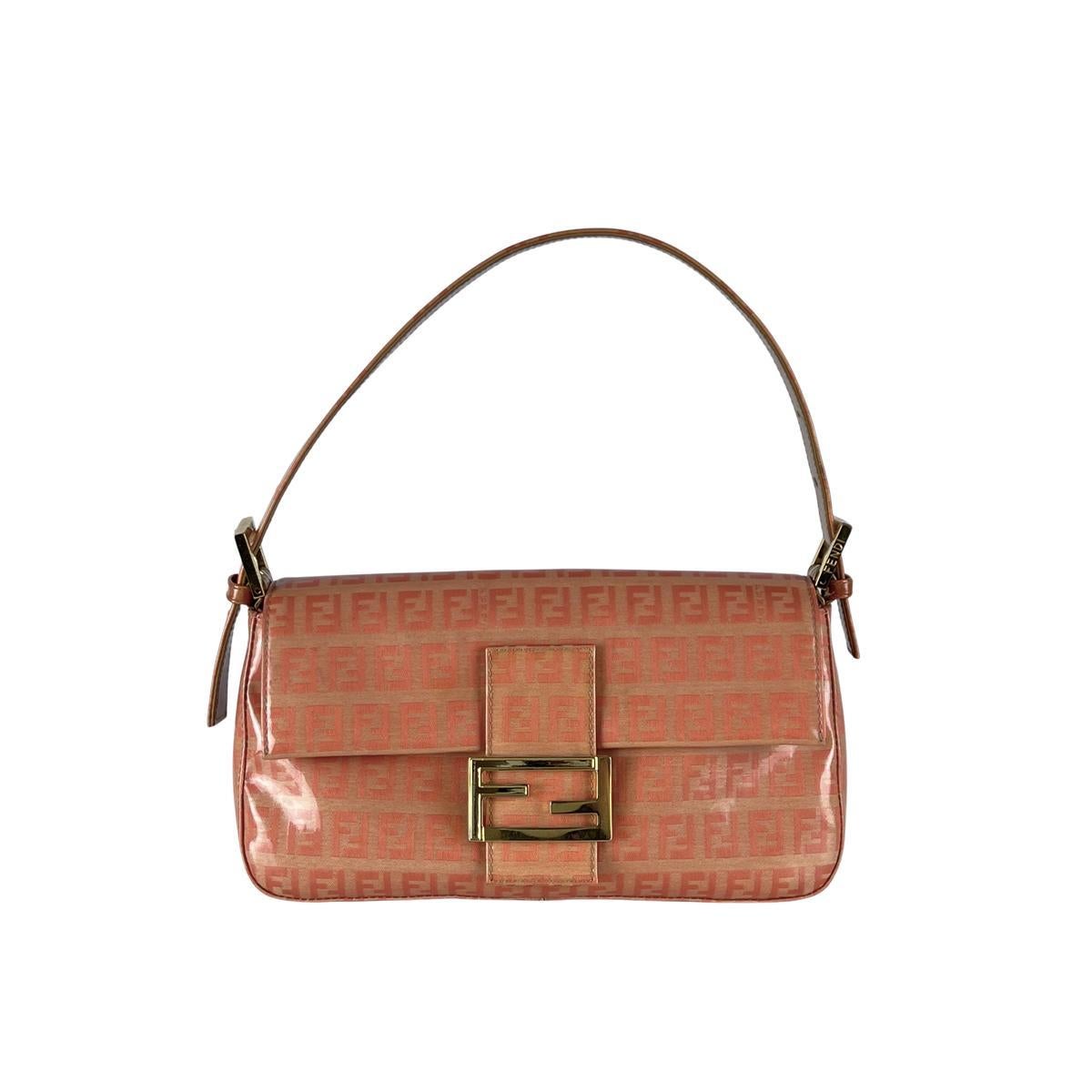 Fendi Baguette Orange Zucca Vinyl Shoulder Bag en vente