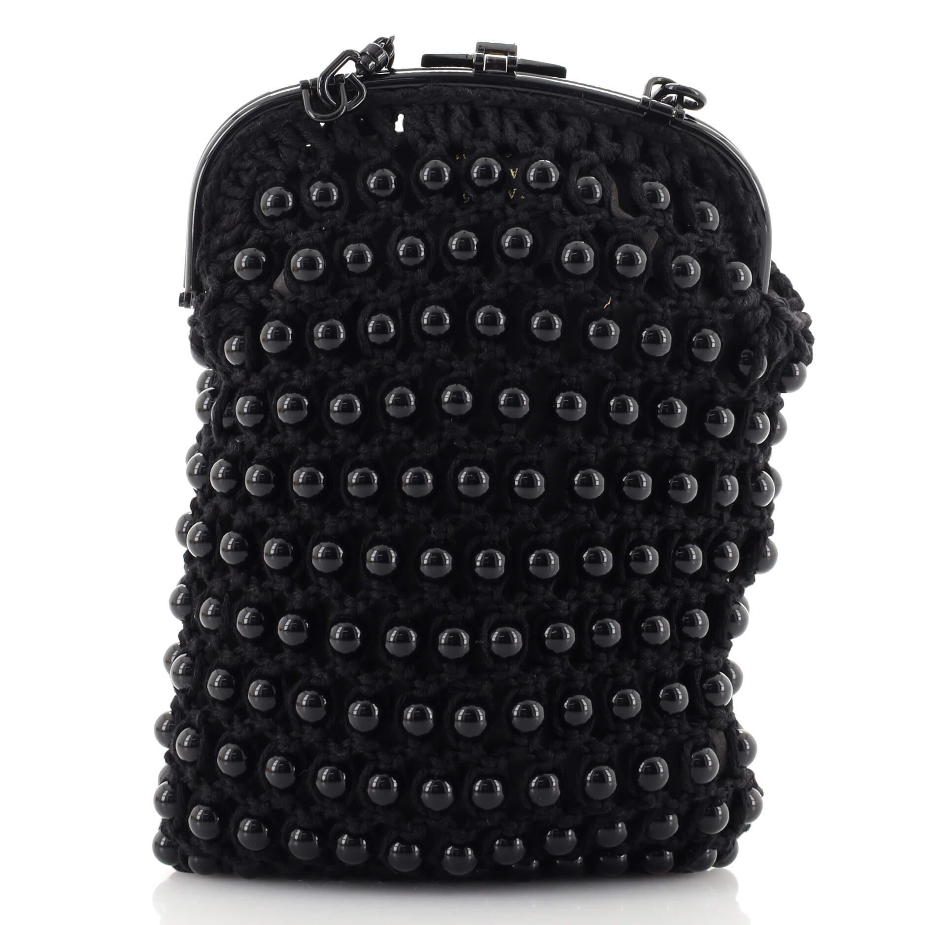 Fendi Baguette Phone Bag Woven Crochet with Beads Mini In Good Condition In NY, NY