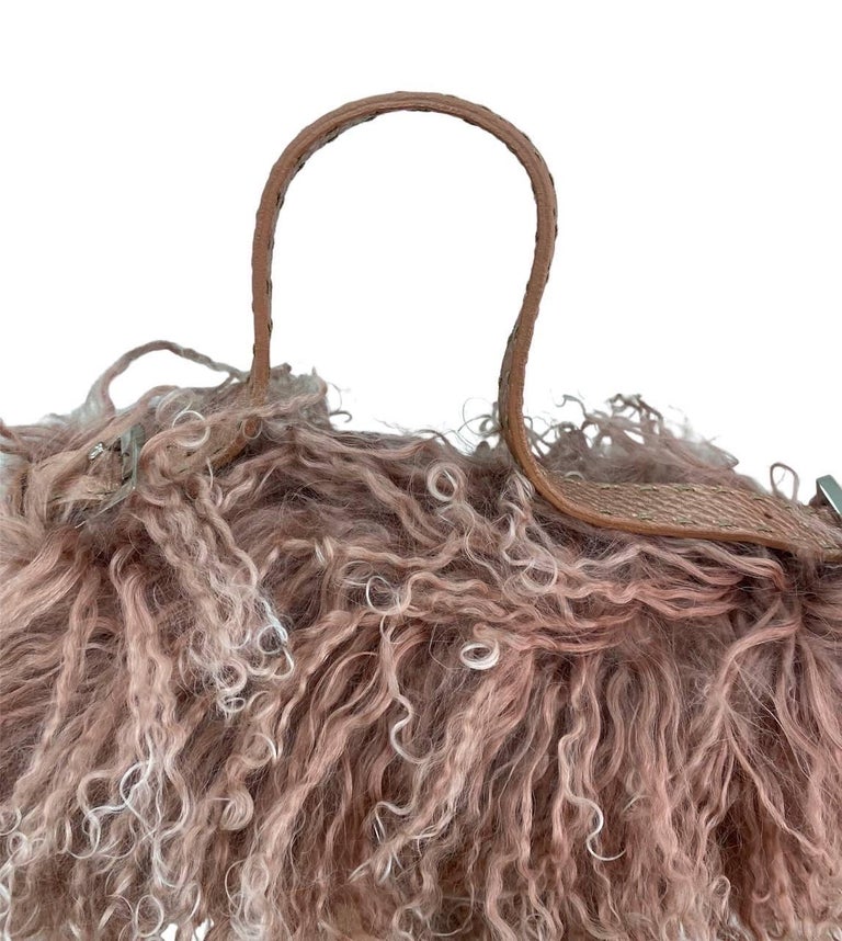 FENDI BAGUETTE MINK SLIDE SLIPPER IN LIGHT PINK FUR