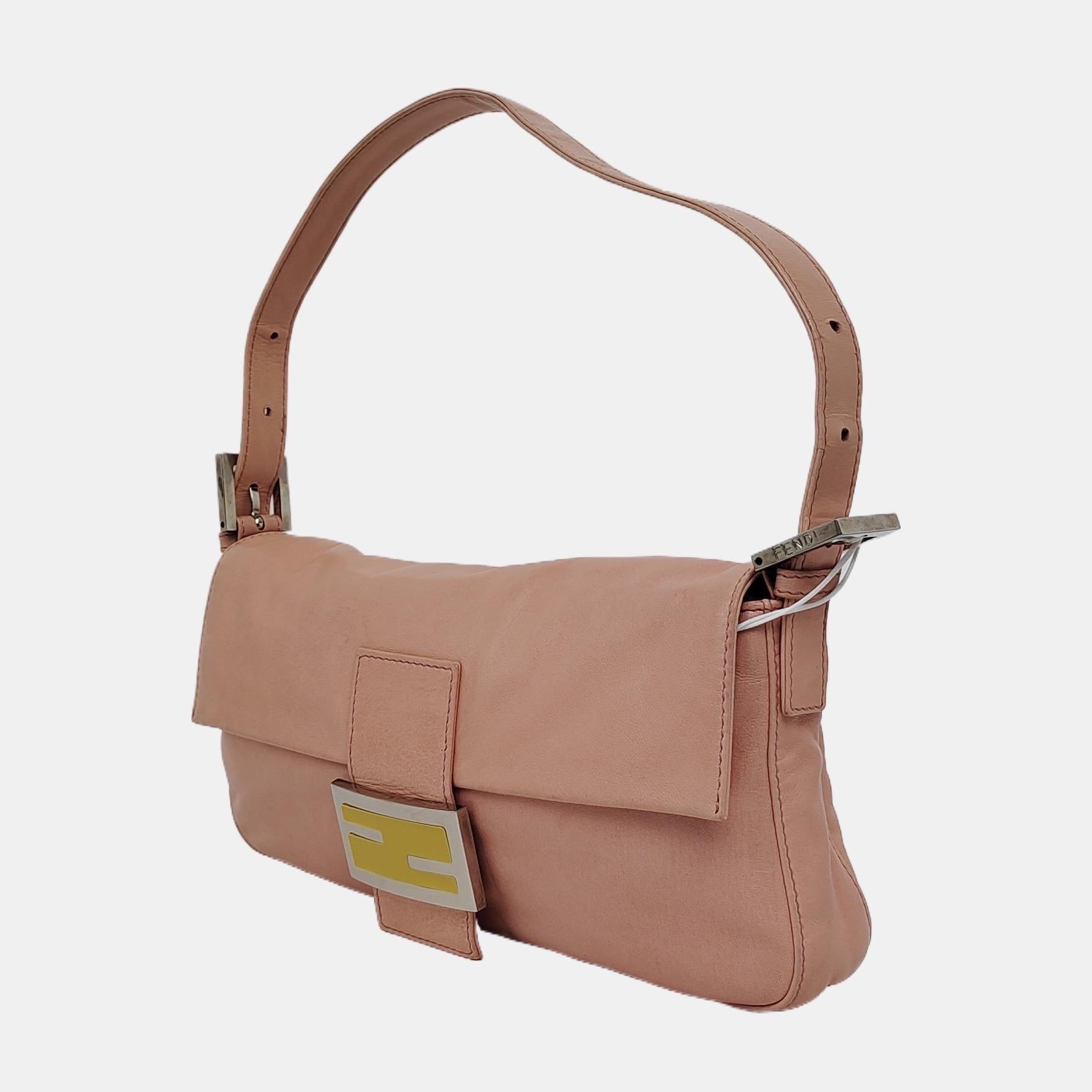 Brown FENDI Baguette Pink Lambskin Leather For Sale