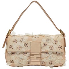 Fendi Baguette Pink Leather with Flower Embellishment Transparent Buckle