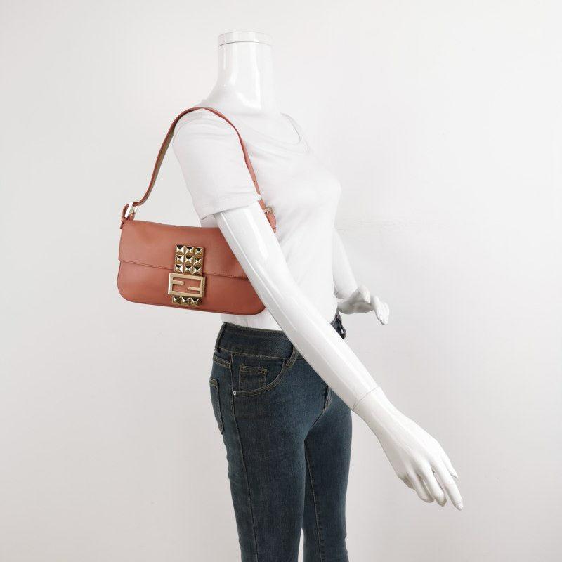 Fendi Baguette Pink Leather with Gold Studded Metal Buckle 13