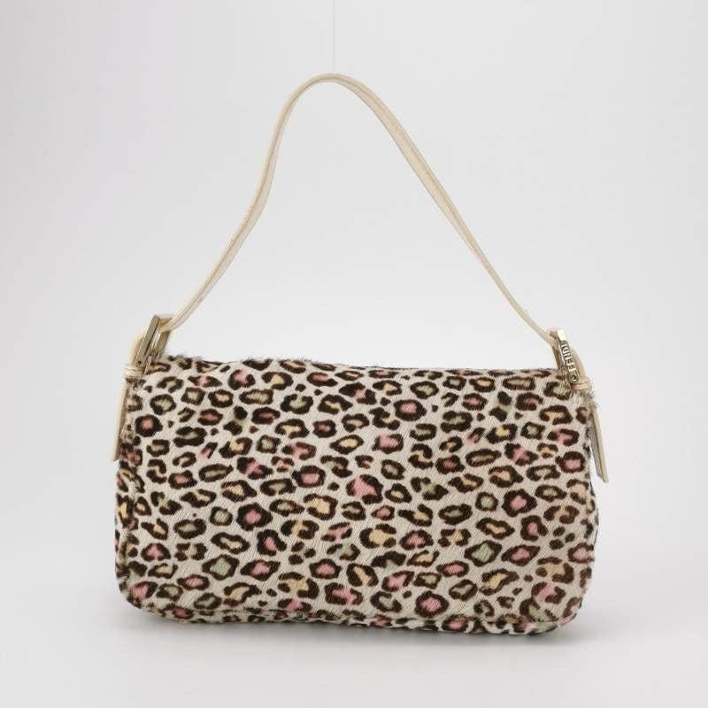 Women's Fendi Baguette Pony-hair Calfskin Leather in leopard print white and Pink