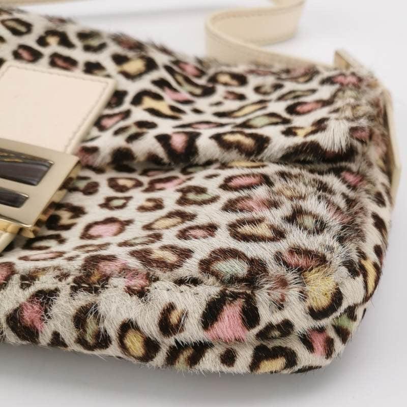 Fendi Baguette Pony-hair Calfskin Leather in leopard print white and Pink 2