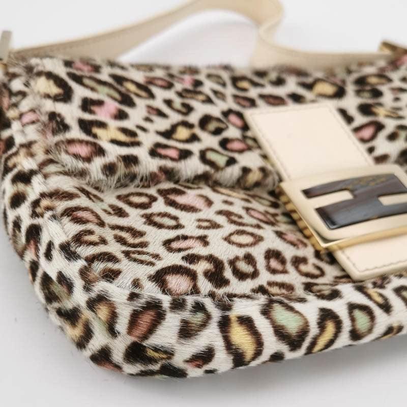 Fendi Baguette Pony-hair Calfskin Leather in leopard print white and Pink 3