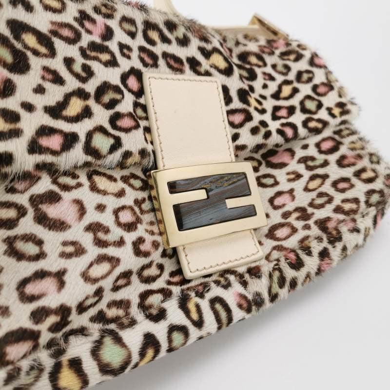 Fendi Baguette Pony-hair Calfskin Leather in leopard print white and Pink 4