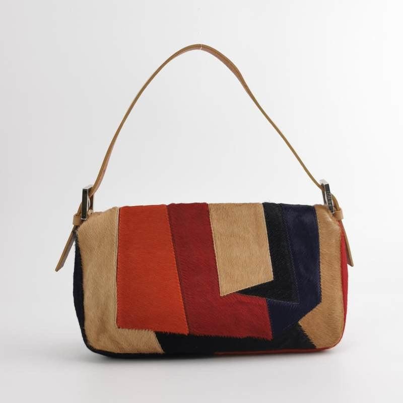 Brown Fendi Baguette Pony-style Calfskin Leather Abstract Geometric Patchwork