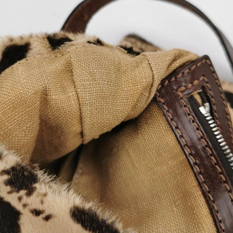 Fendi Baguette Pony-style Calfskin Leather Brown Printed on Beige 6