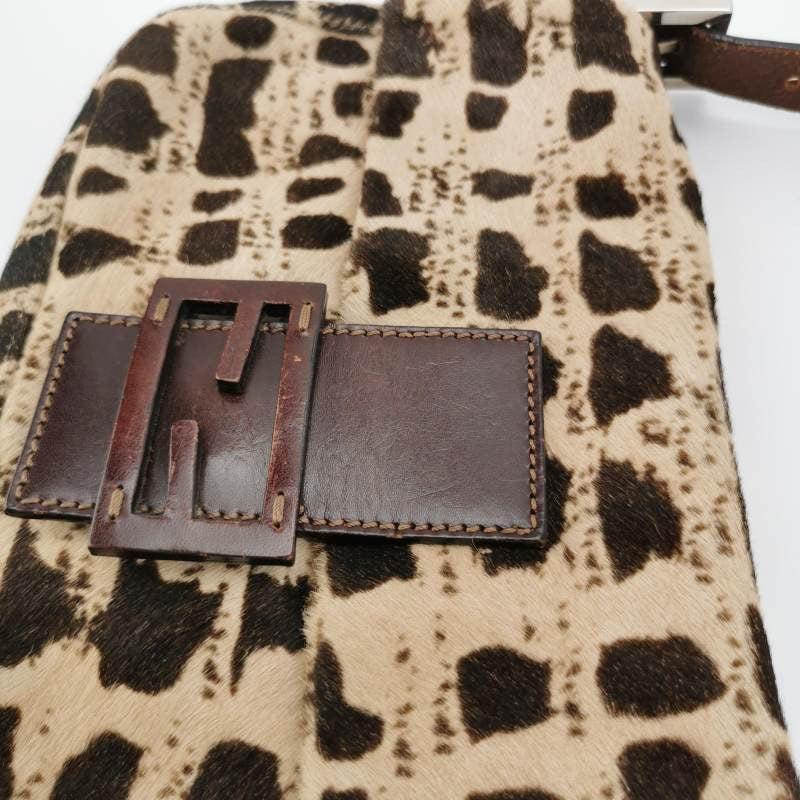 Fendi Baguette Pony-style Calfskin Leather Brown Printed on Beige 9