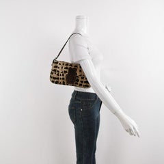 Fendi Baguette Pony-style Calfskin Leather Brown Printed on Beige