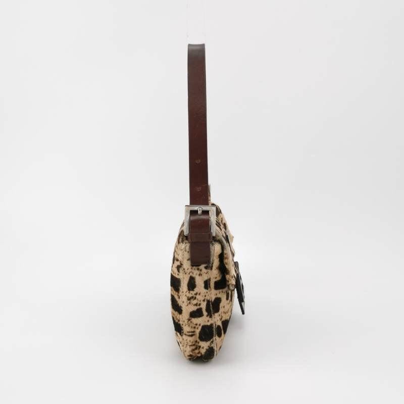 Black Fendi Baguette Pony-style Calfskin Leather Brown Printed on Beige