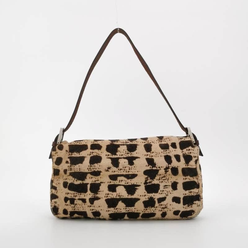 Fendi Baguette Pony-style Calfskin Leather Brown Printed on Beige 1