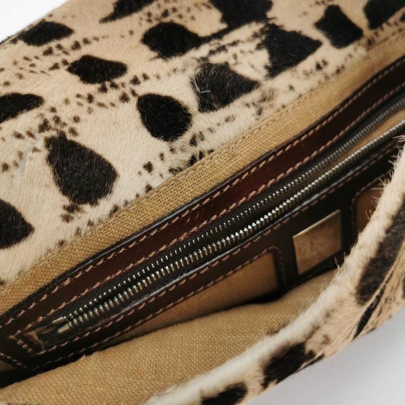 Fendi Baguette Pony-style Calfskin Leather Brown Printed on Beige 3