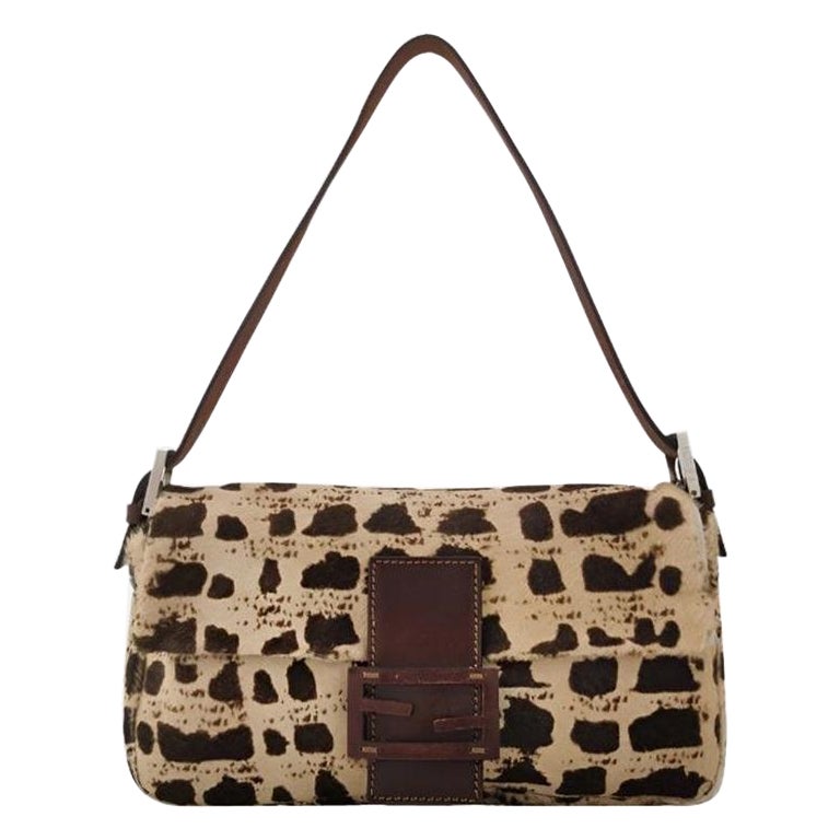 Fendi Baguette Pony-style Calfskin Leather Brown Printed on Beige