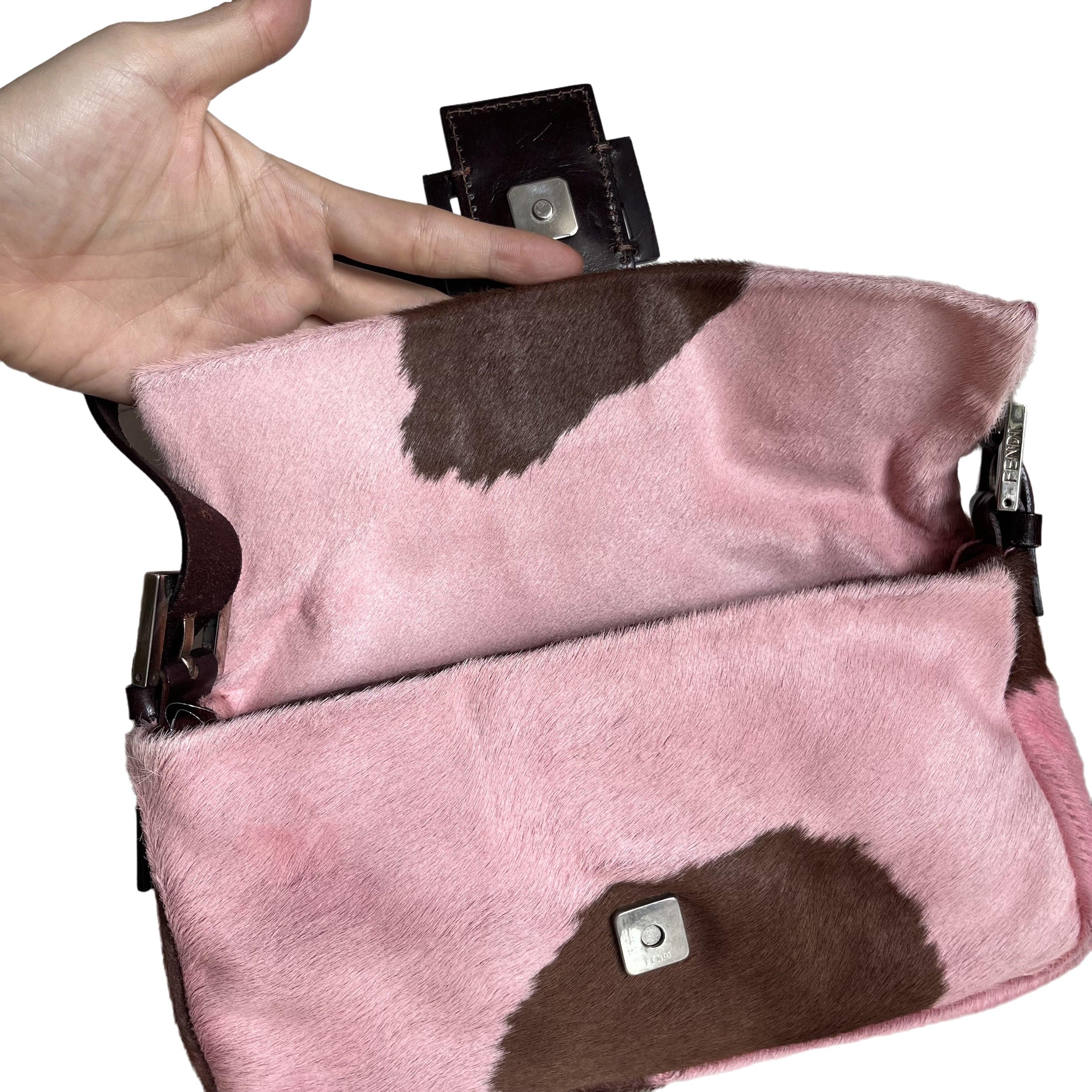 Fendi Baguette Pony-style Calfskin Leather Shoulder Bag in Pink Cow Print 10