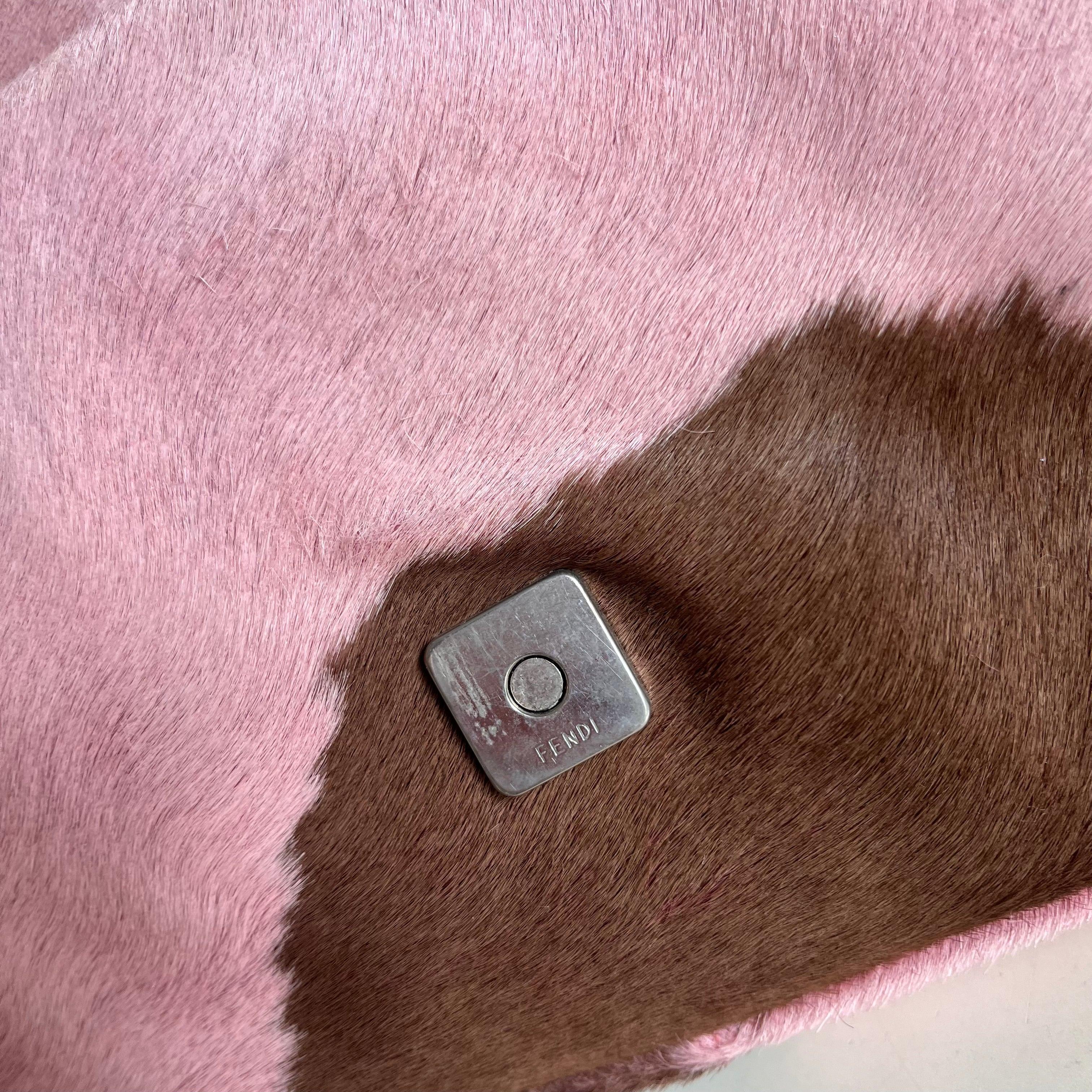 Fendi Baguette Pony-style Calfskin Leather Shoulder Bag in Pink Cow Print 12