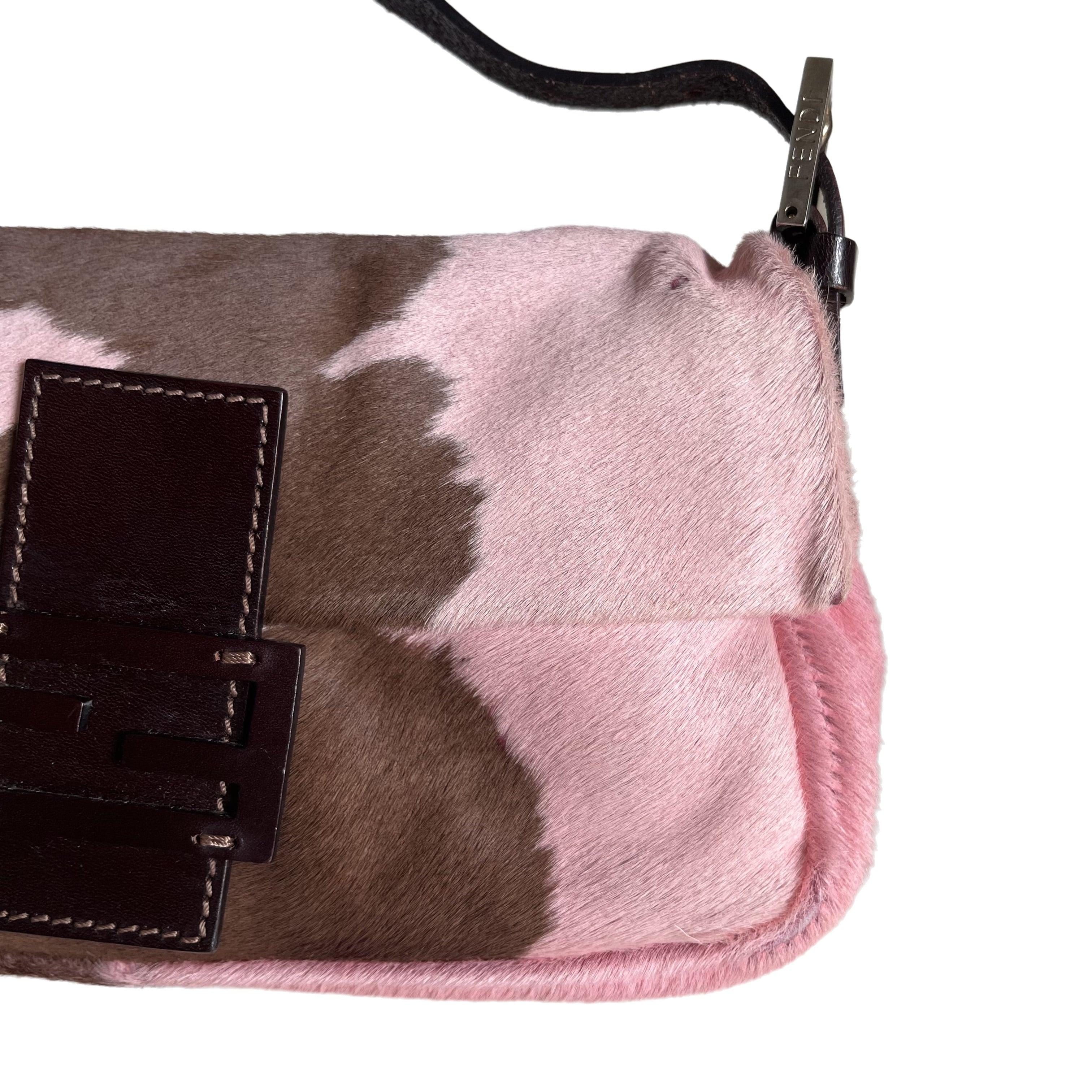 Women's Fendi Baguette Pony-style Calfskin Leather Shoulder Bag in Pink Cow Print