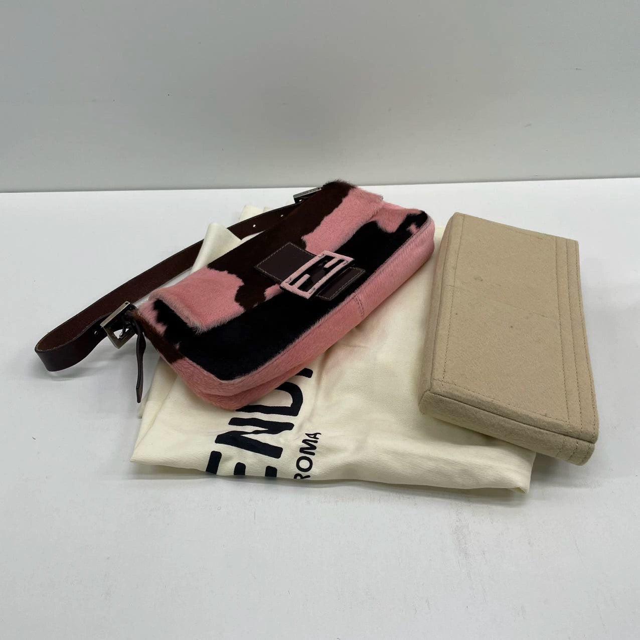 Women's Fendi Baguette Pony-style Calfskin Leather Shoulder Bag in Pink Cow Print