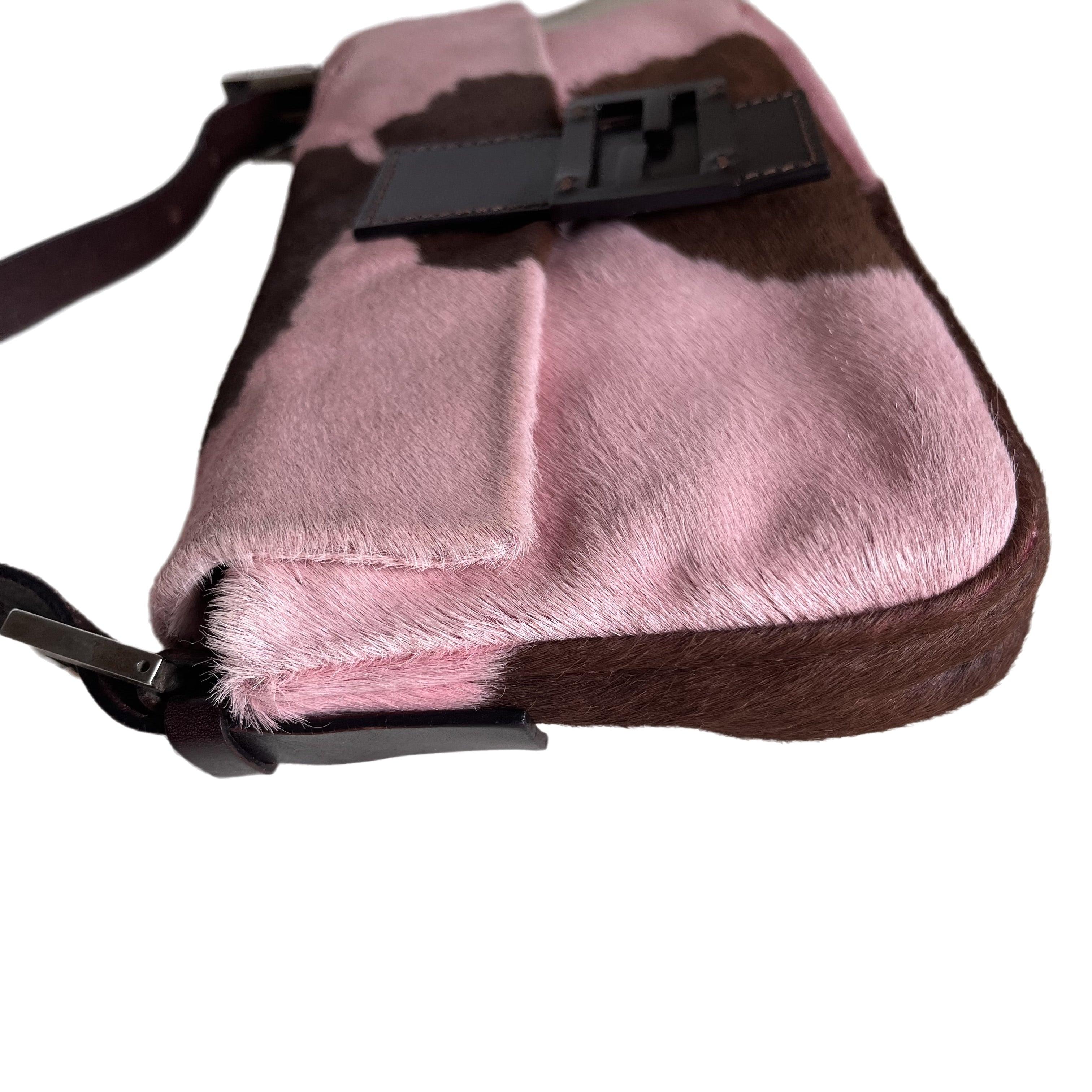 Fendi Baguette Pony-style Calfskin Leather Shoulder Bag in Pink Cow Print 1
